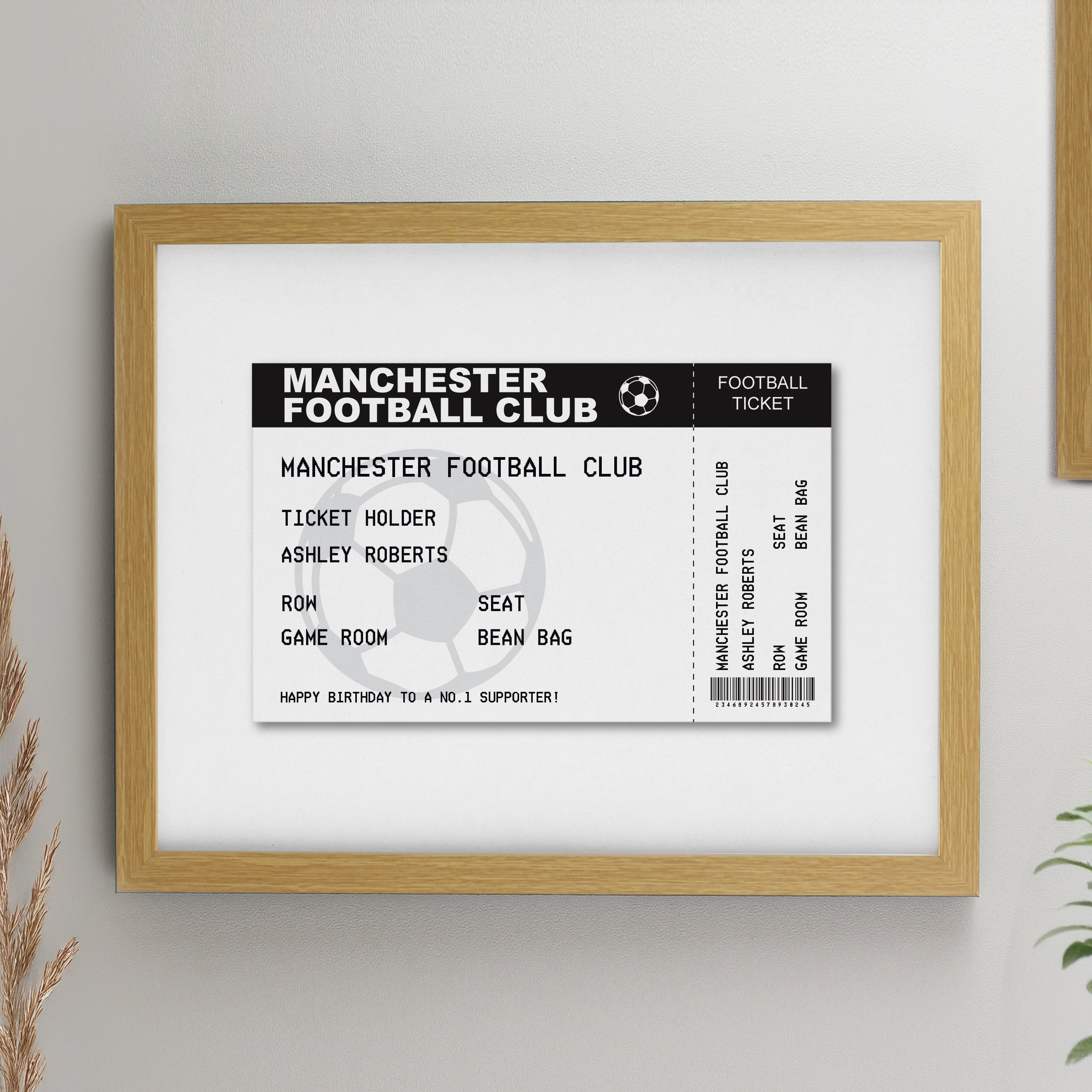 Personalised Football Ticket Oak Poster Frame