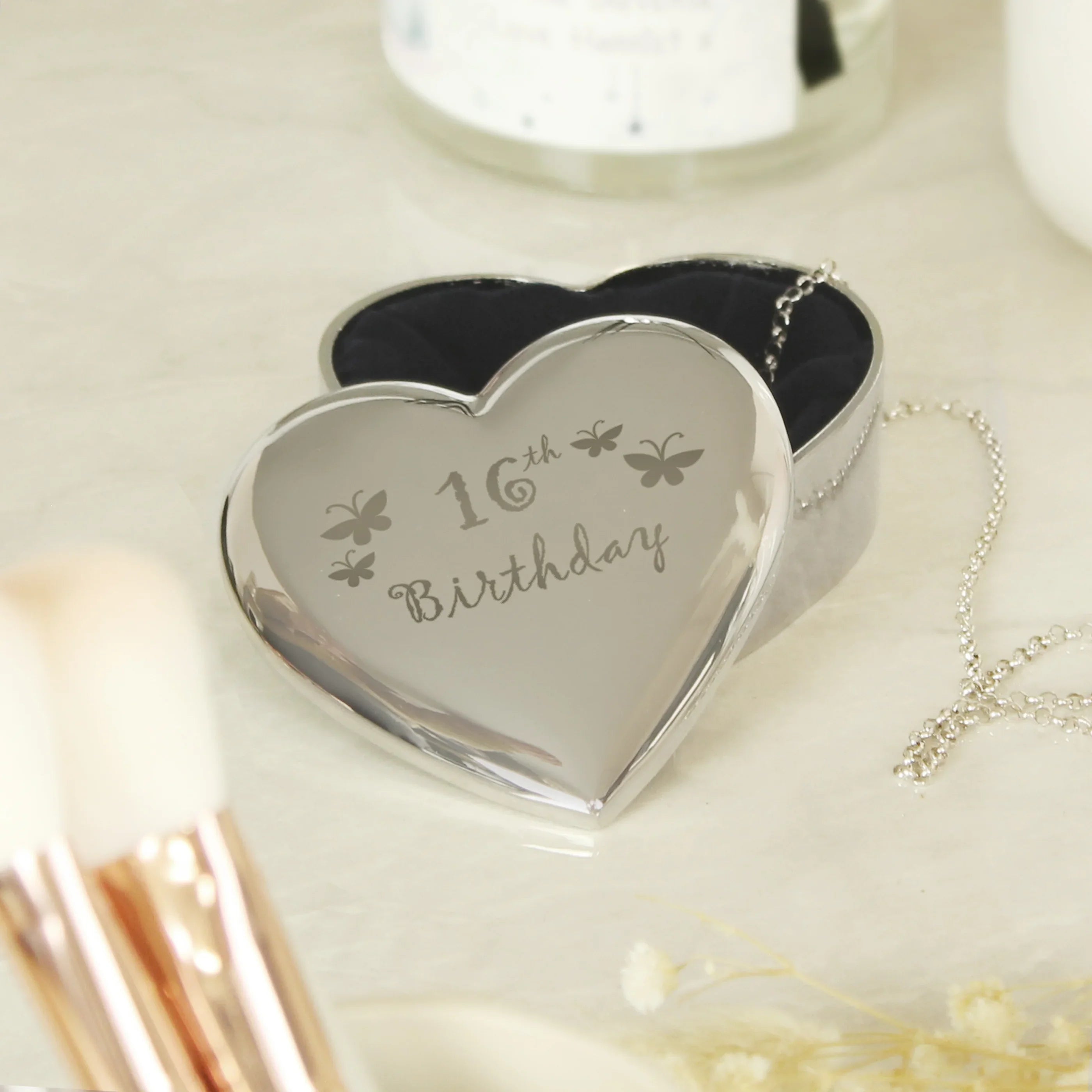 Trinket, Jewellery & Keepsake Boxes 16th Butterflies Heart Trinket Box