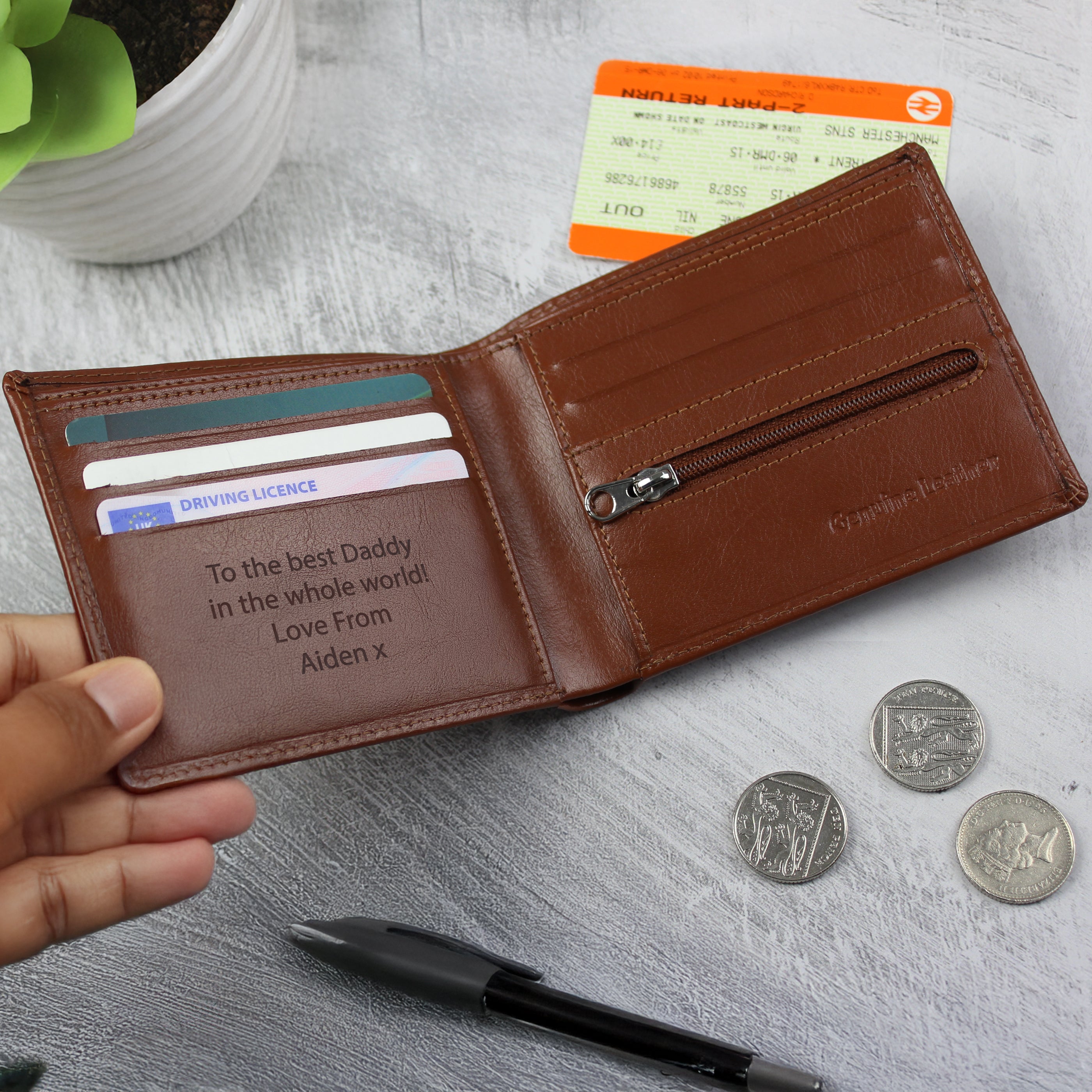 Personalised Free Text Tan Leather Wallet