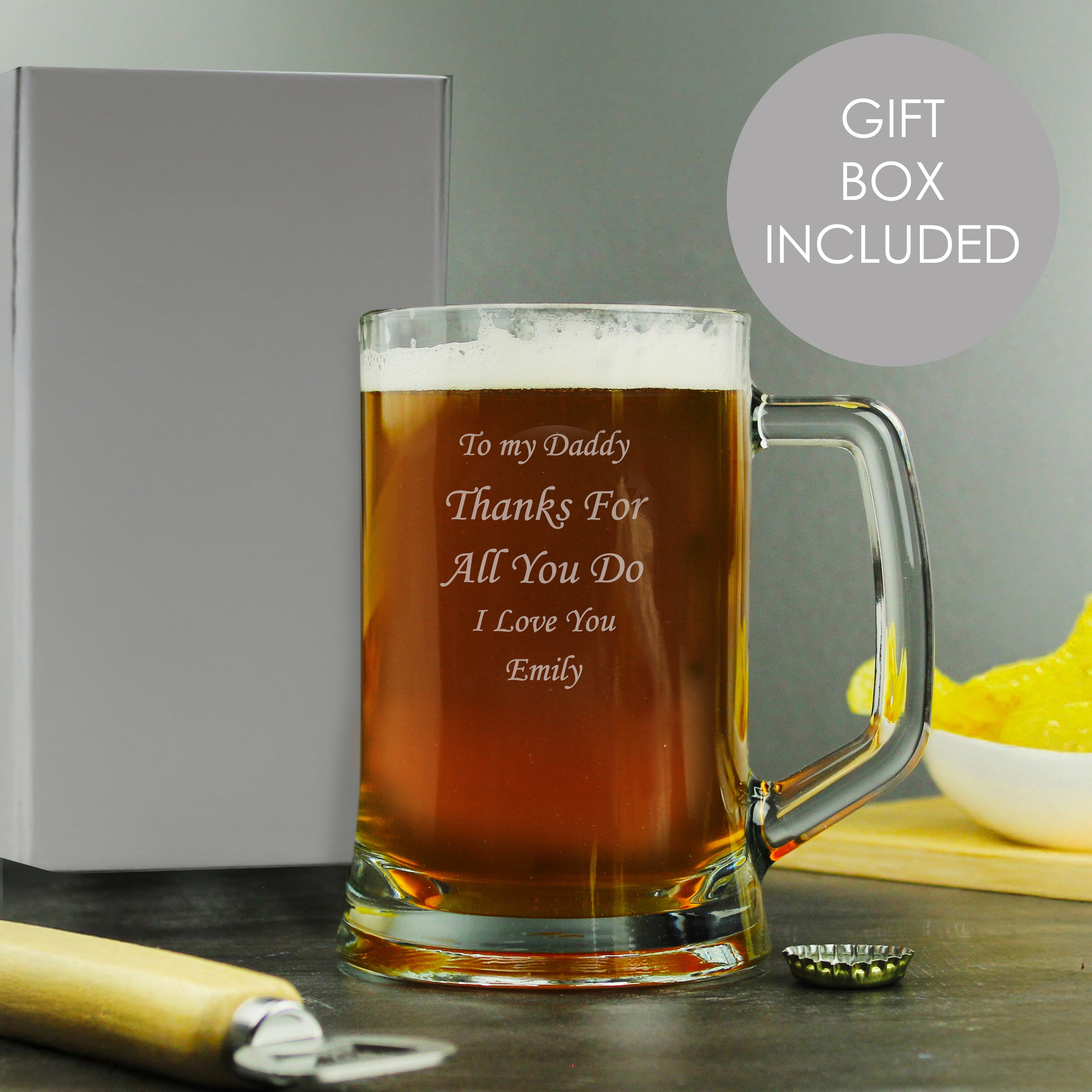 Glasses & Barware Engraved Personalised Glass Pint Stern Tankard