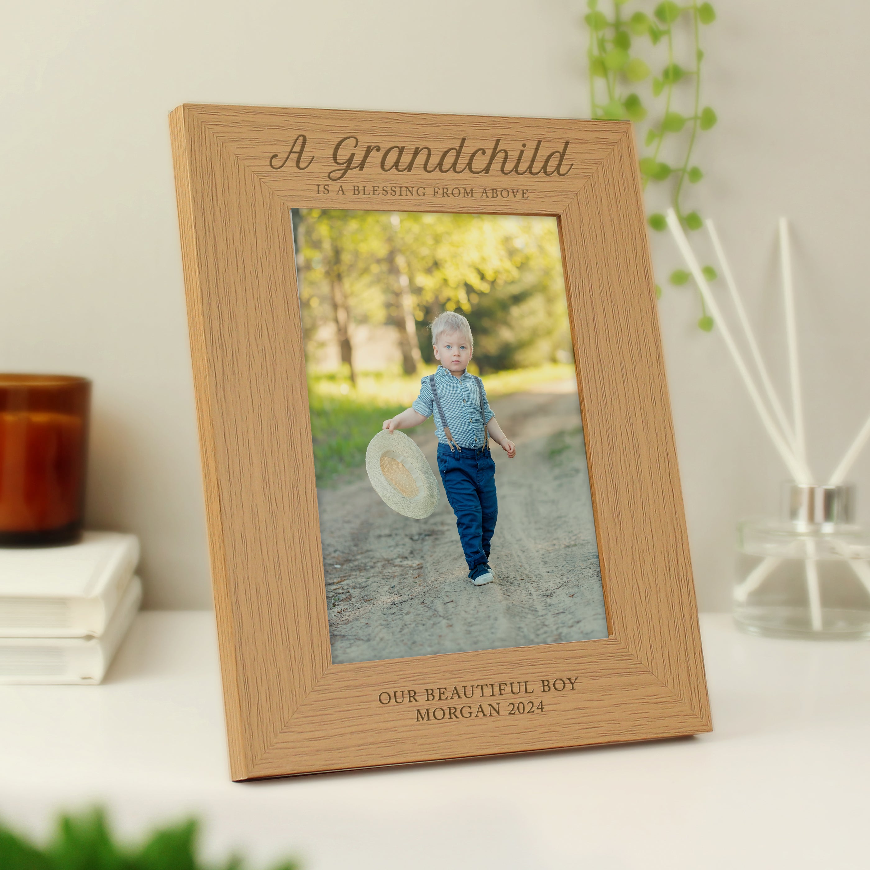 Photo Frames, Albums and Guestbooks Personalised 'A Grandchild is a Blessing' 5x7 Oak Finish Photo Frame