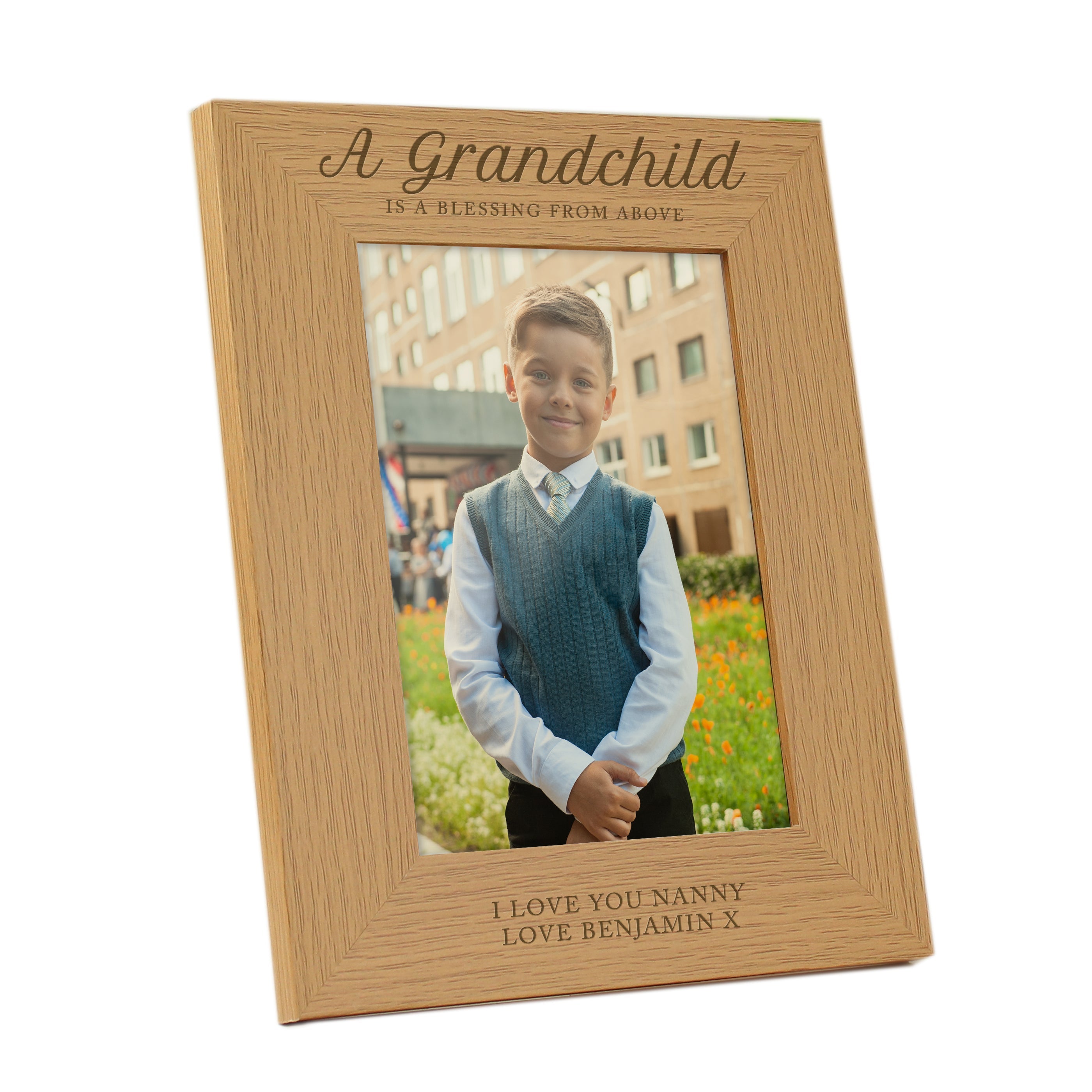 Photo Frames, Albums and Guestbooks Personalised 'A Grandchild is a Blessing' 5x7 Oak Finish Photo Frame