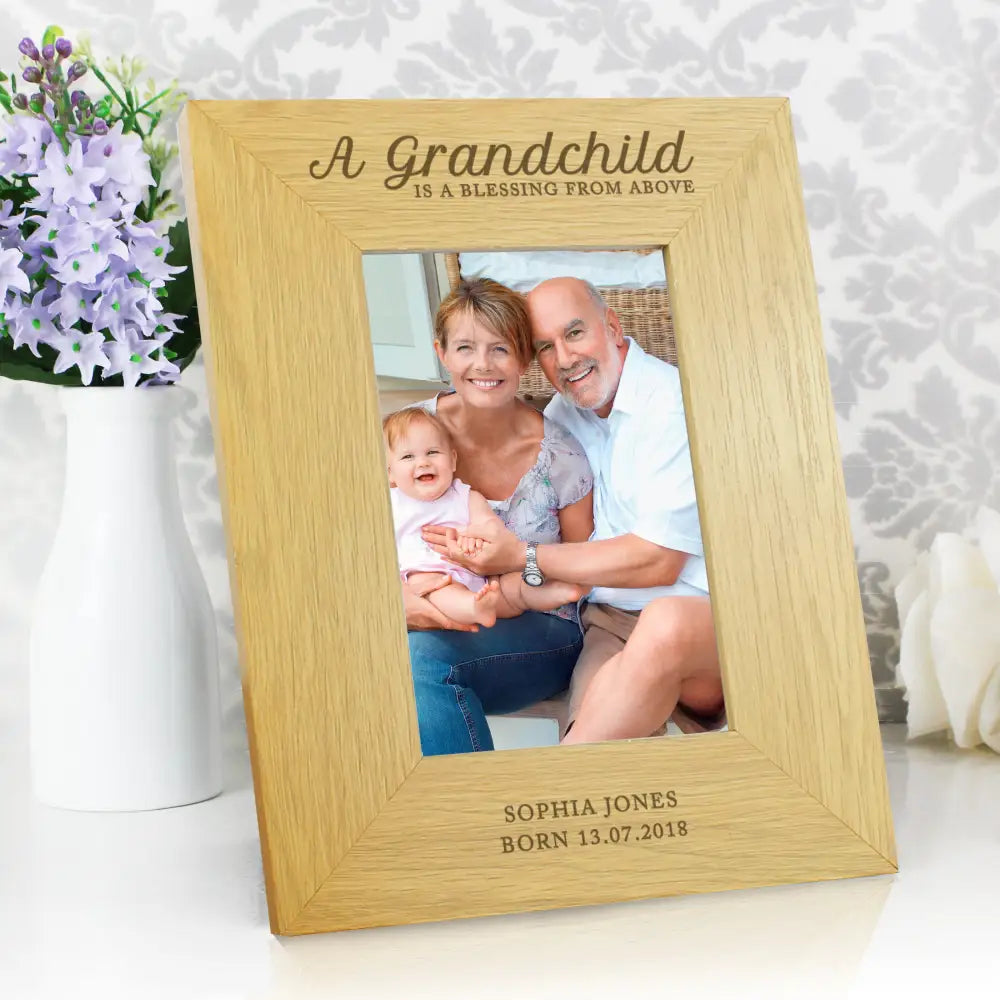 Photo Frames, Albums and Guestbooks Personalised A Grandchild Is A Blessing 6x4 Oak Finish Photo Frame