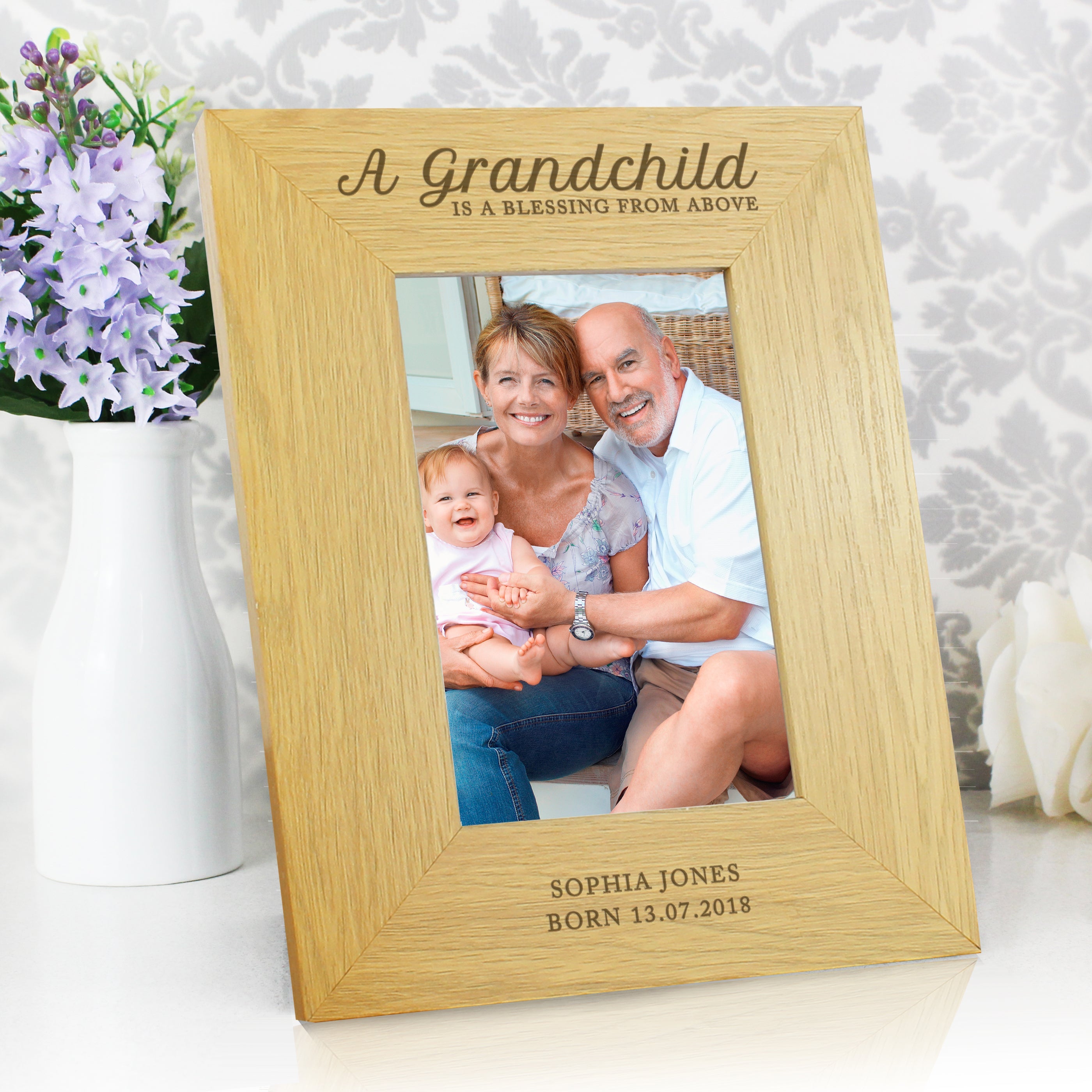Photo Frames, Albums and Guestbooks Personalised A Grandchild Is A Blessing 6x4 Oak Finish Photo Frame