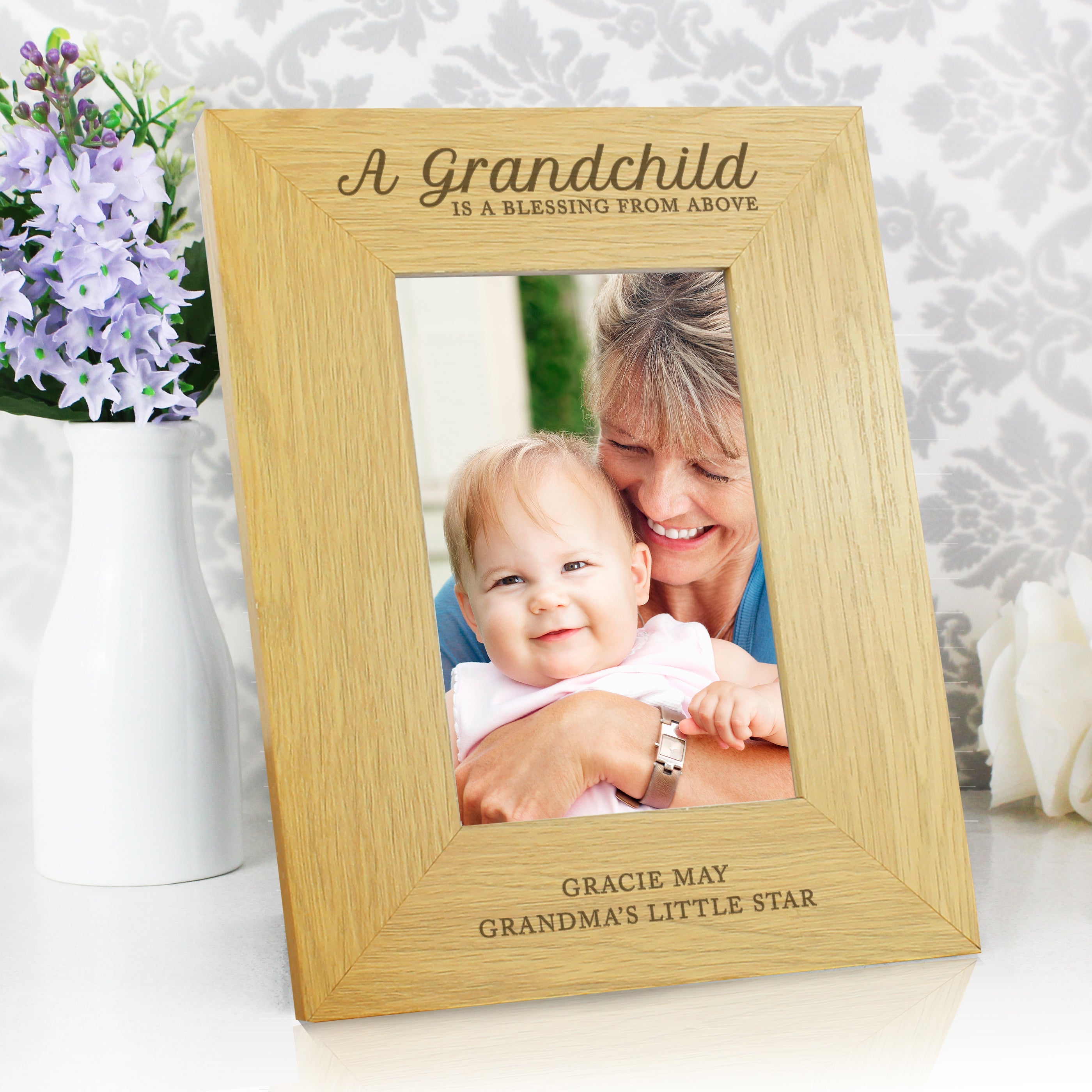Photo Frames, Albums and Guestbooks Personalised A Grandchild Is A Blessing 6x4 Oak Finish Photo Frame