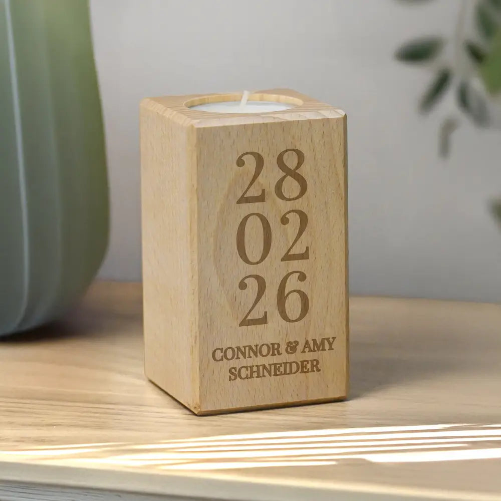Candles & Reed Diffusers Personalised Anniversary Date Wooden Tealight Holder