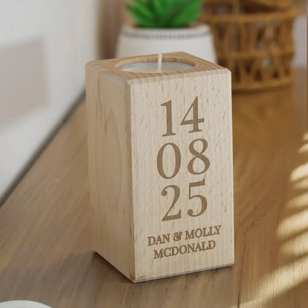 Candles & Reed Diffusers Personalised Anniversary Date Wooden Tealight Holder