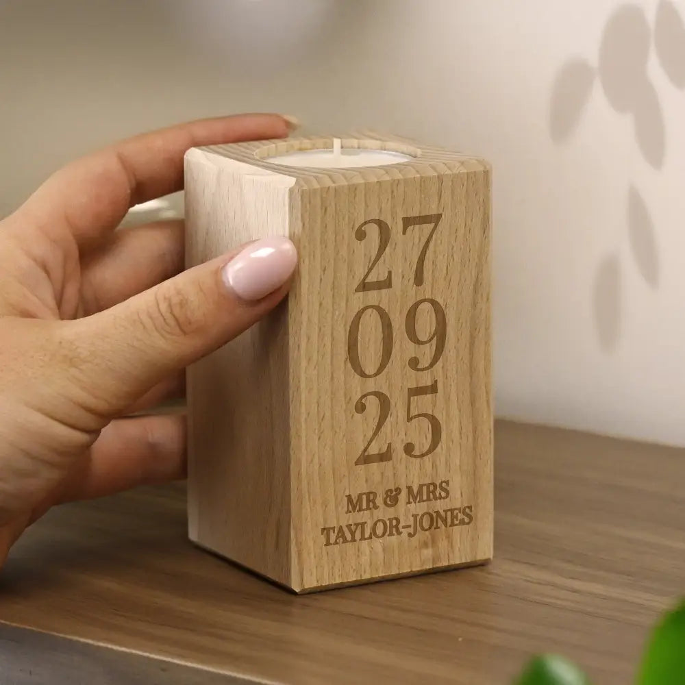 Candles & Reed Diffusers Personalised Anniversary Date Wooden Tealight Holder