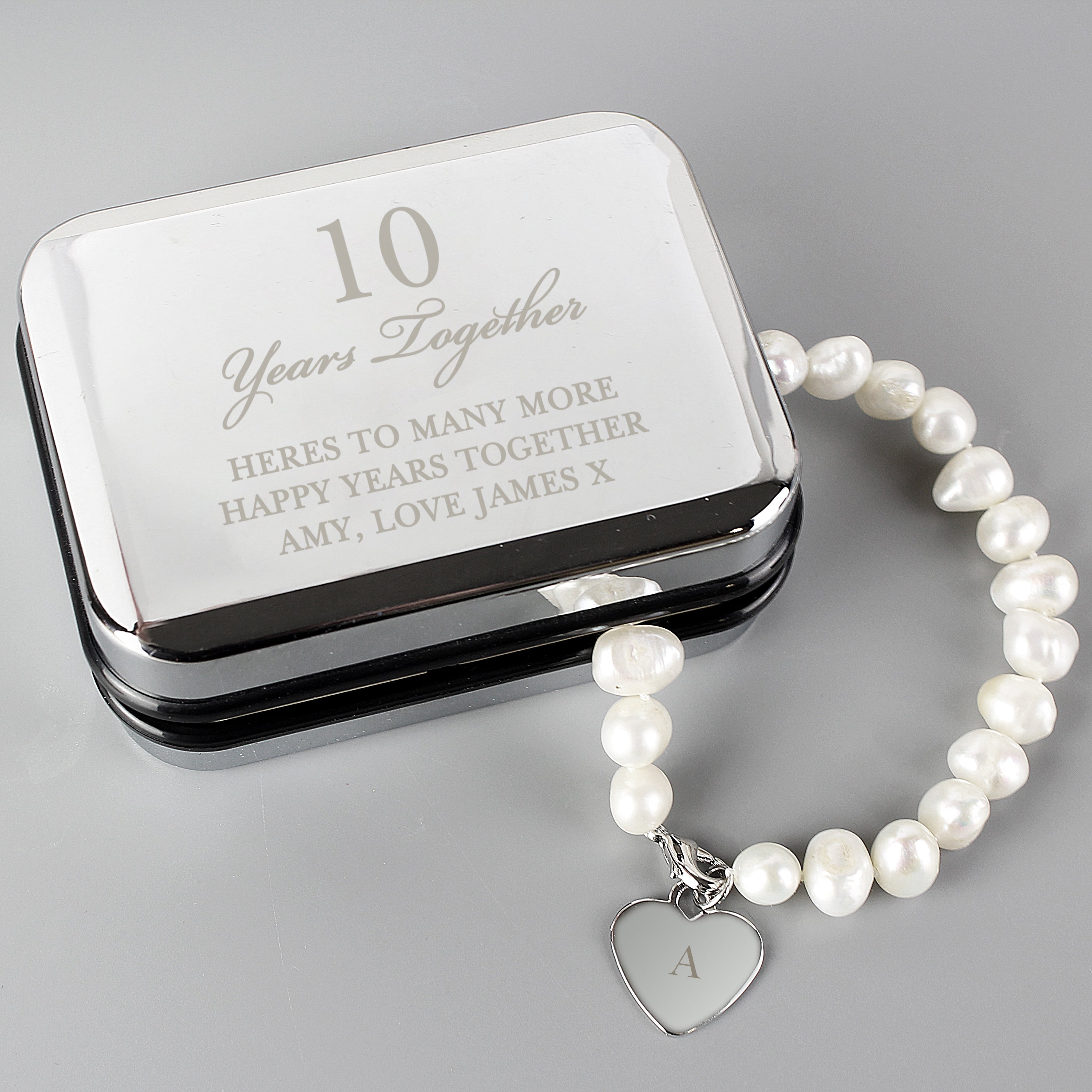 Jewellery Personalised Anniversary Silver Box and Pearl Bracelet