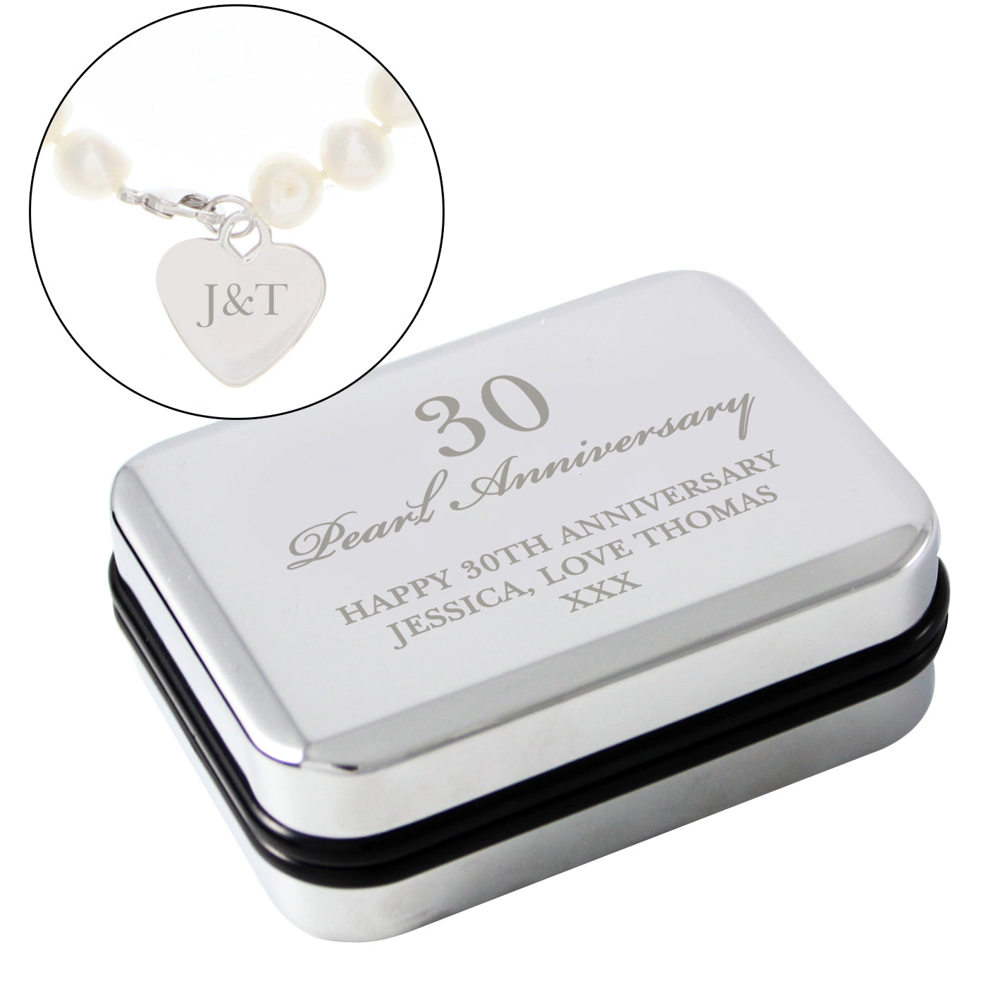 Jewellery Personalised Anniversary Silver Box and Pearl Bracelet