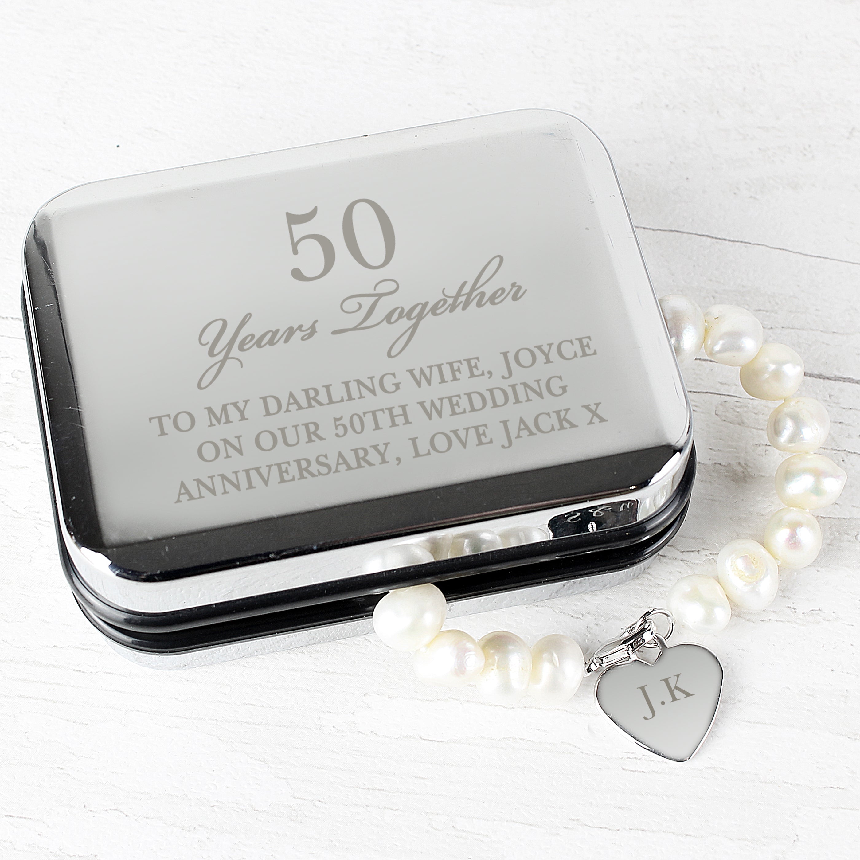 Jewellery Personalised Anniversary Silver Box and Pearl Bracelet