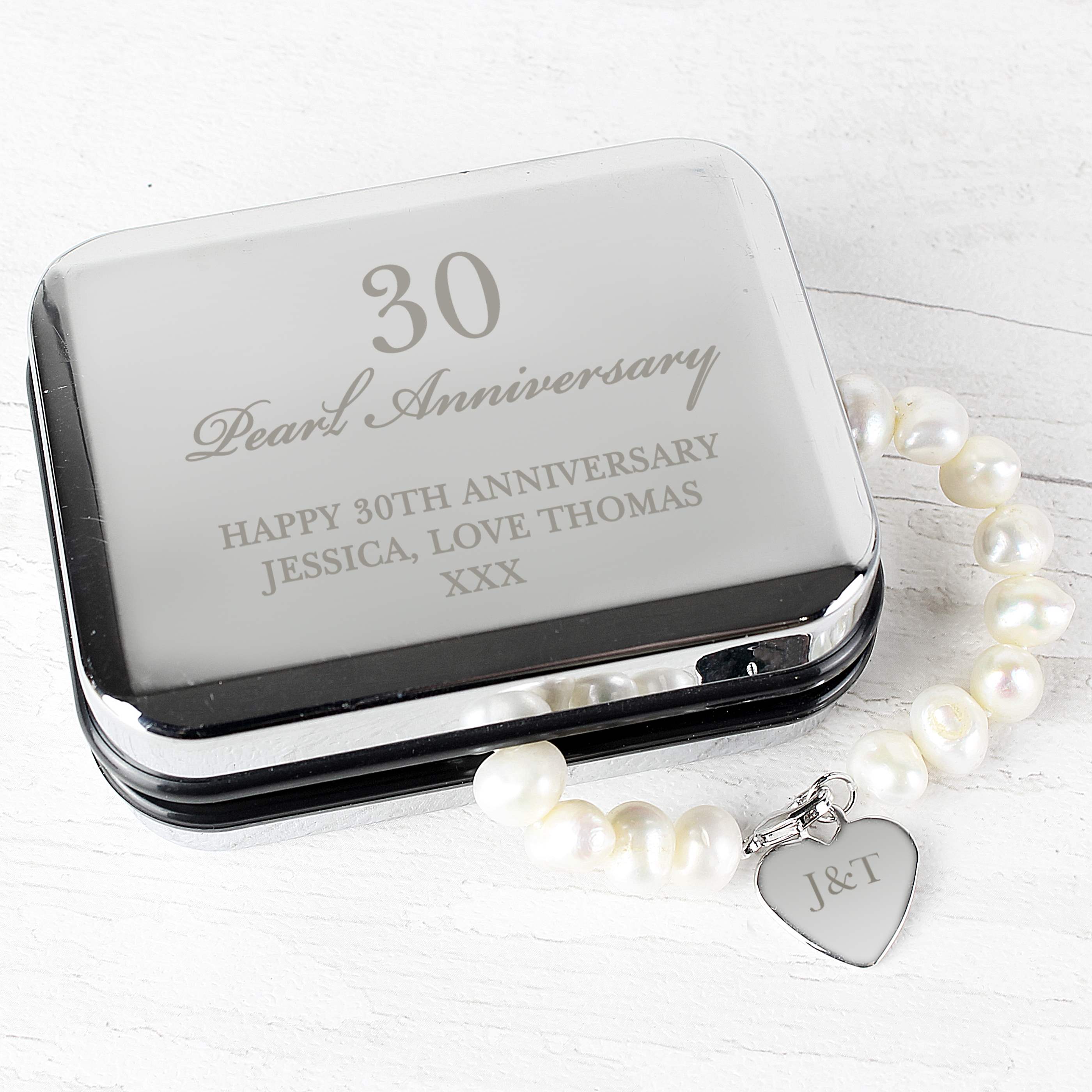 Jewellery Personalised Anniversary Silver Box and Pearl Bracelet