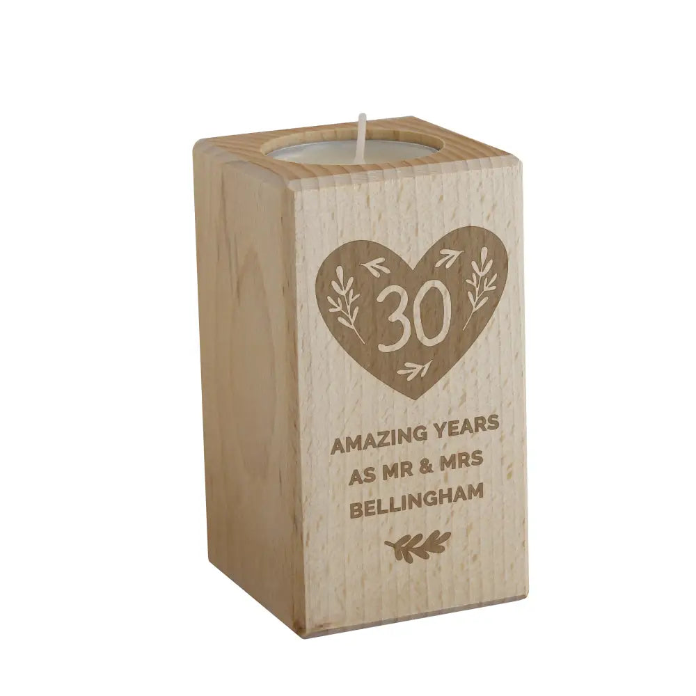 Wooden Personalised Anniversary Wooden Tealight Holder