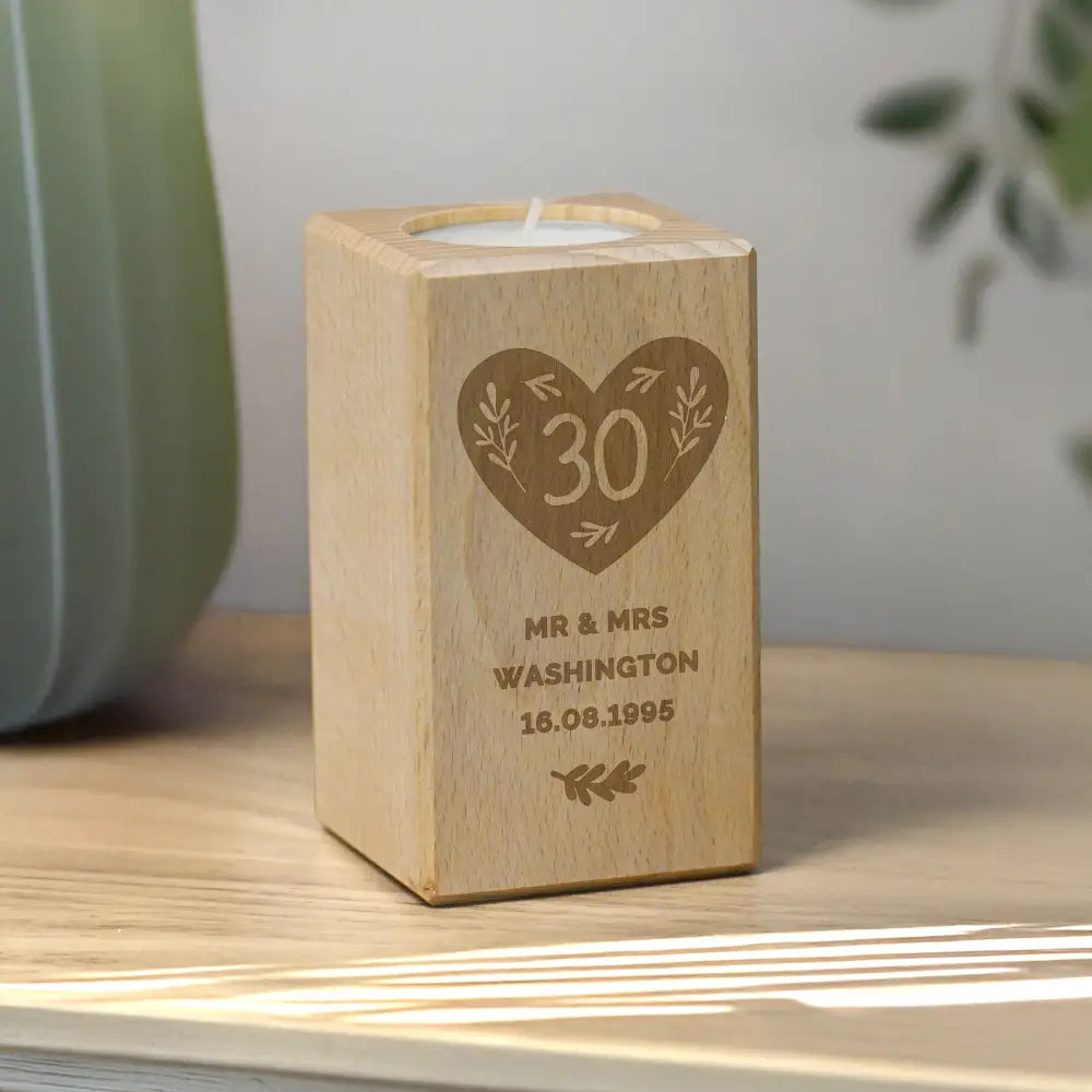 Wooden Personalised Anniversary Wooden Tealight Holder