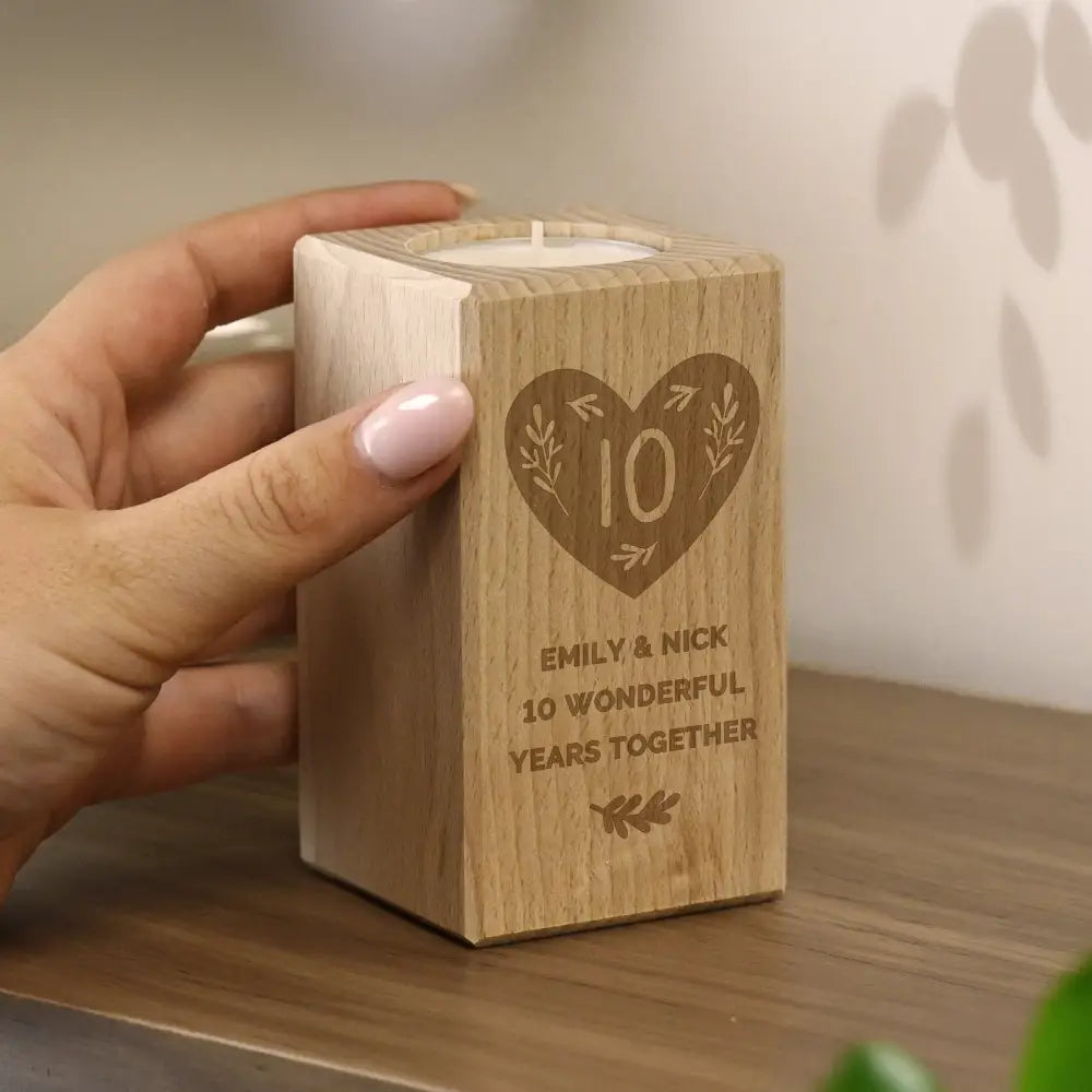 Wooden Personalised Anniversary Wooden Tealight Holder
