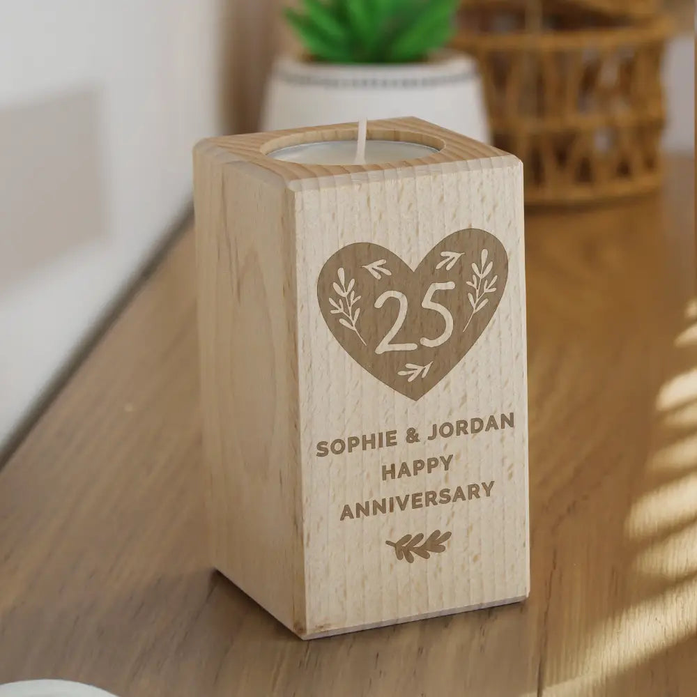 Wooden Personalised Anniversary Wooden Tealight Holder