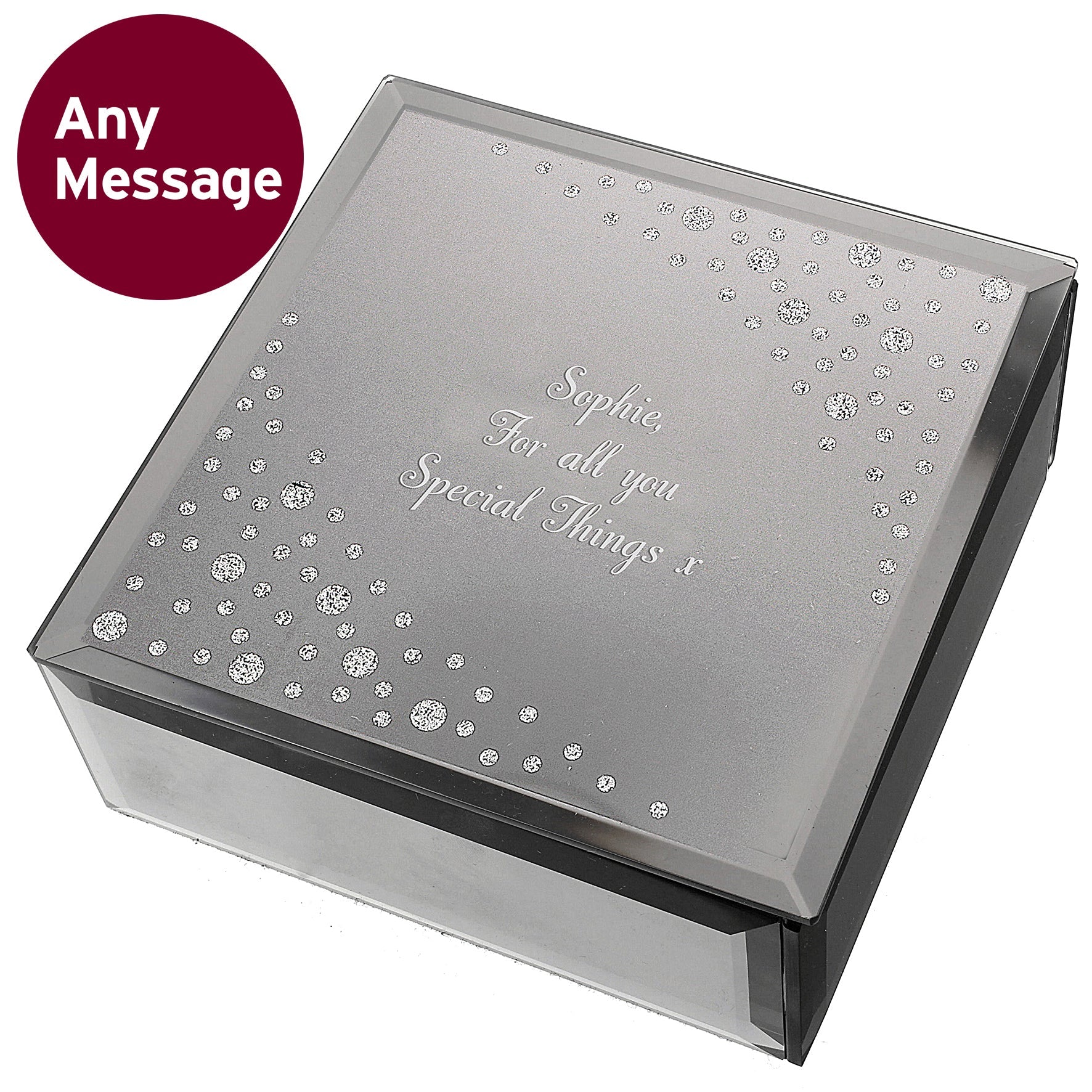 Trinket, Jewellery & Keepsake Boxes Personalised Any Message Diamante Glass Trinket Box