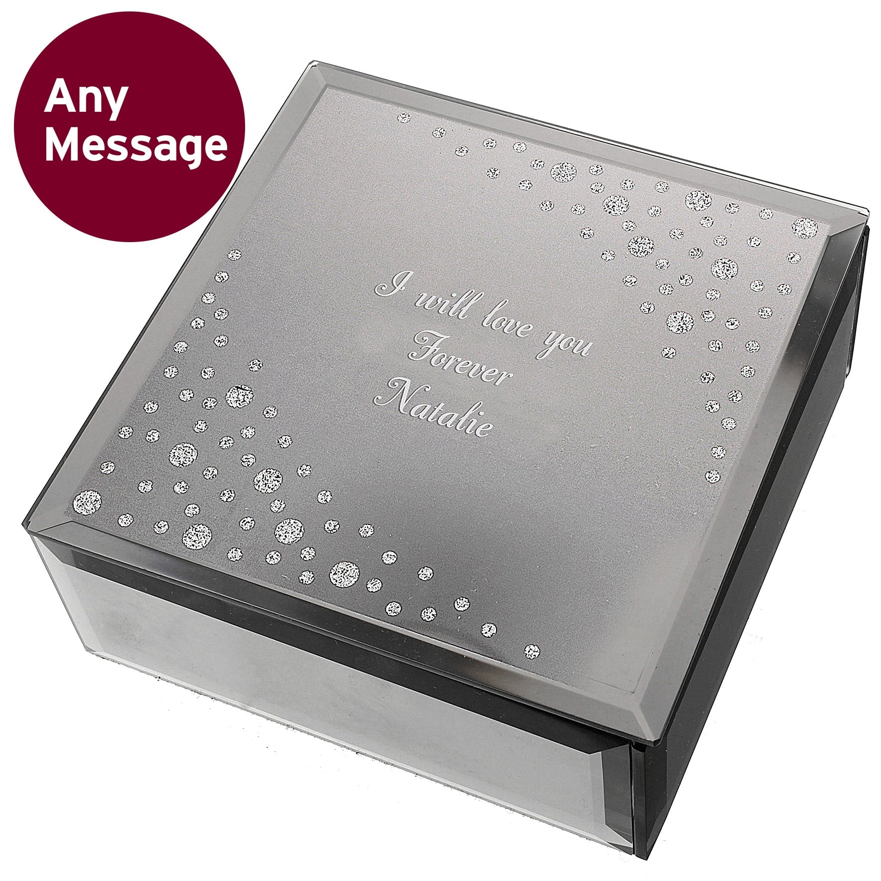 Trinket, Jewellery & Keepsake Boxes Personalised Any Message Diamante Glass Trinket Box