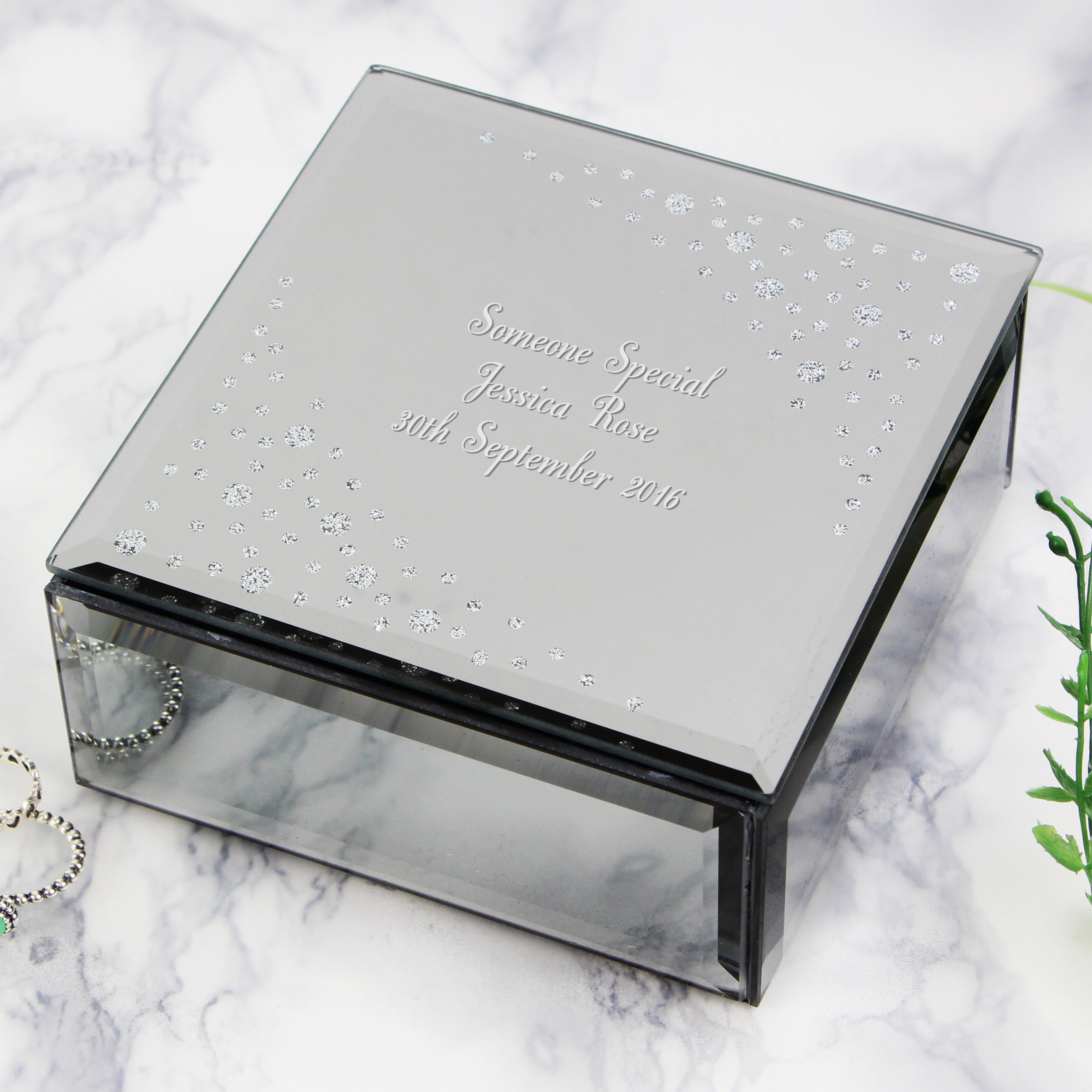 Trinket, Jewellery & Keepsake Boxes Personalised Any Message Diamante Glass Trinket Box