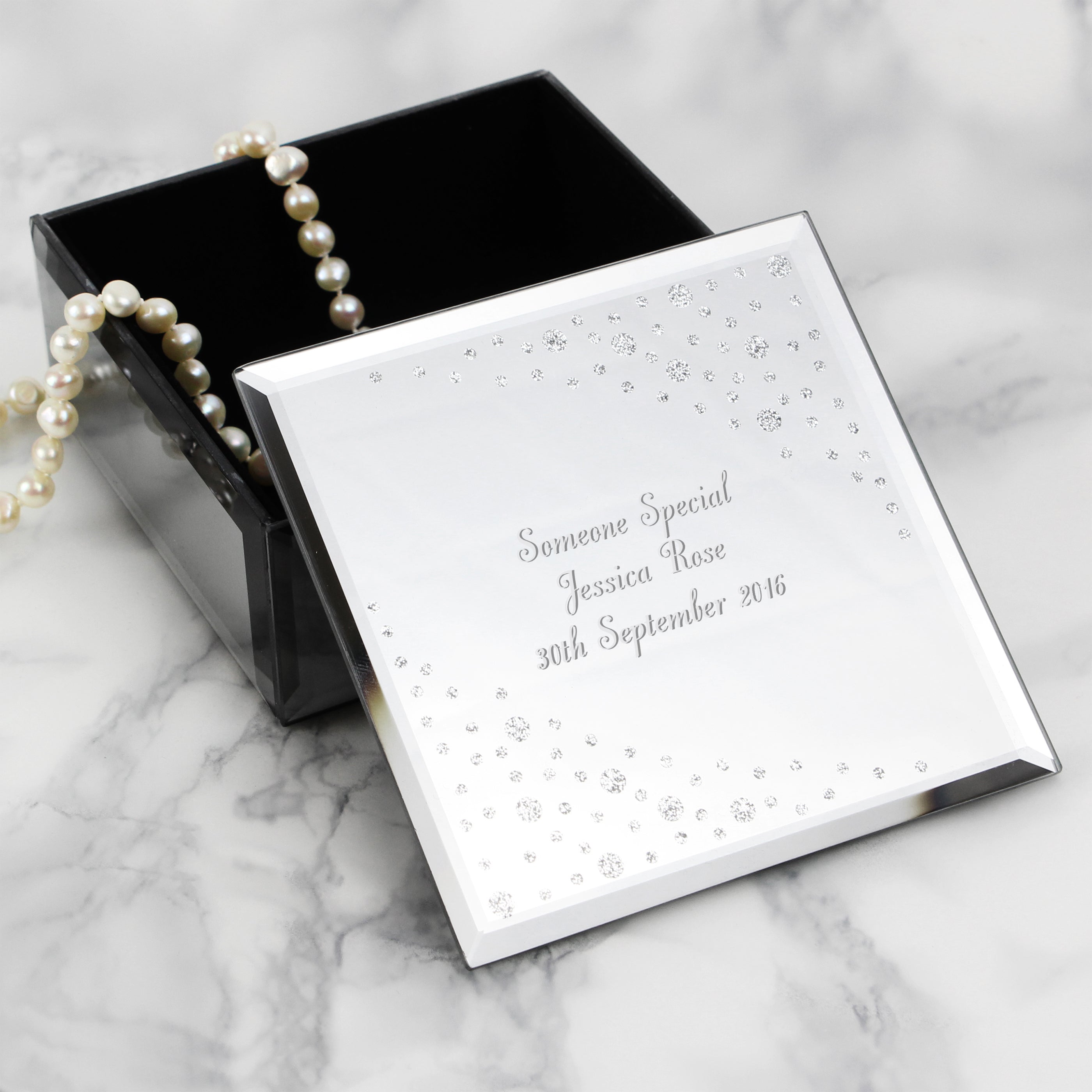 Trinket, Jewellery & Keepsake Boxes Personalised Any Message Diamante Glass Trinket Box