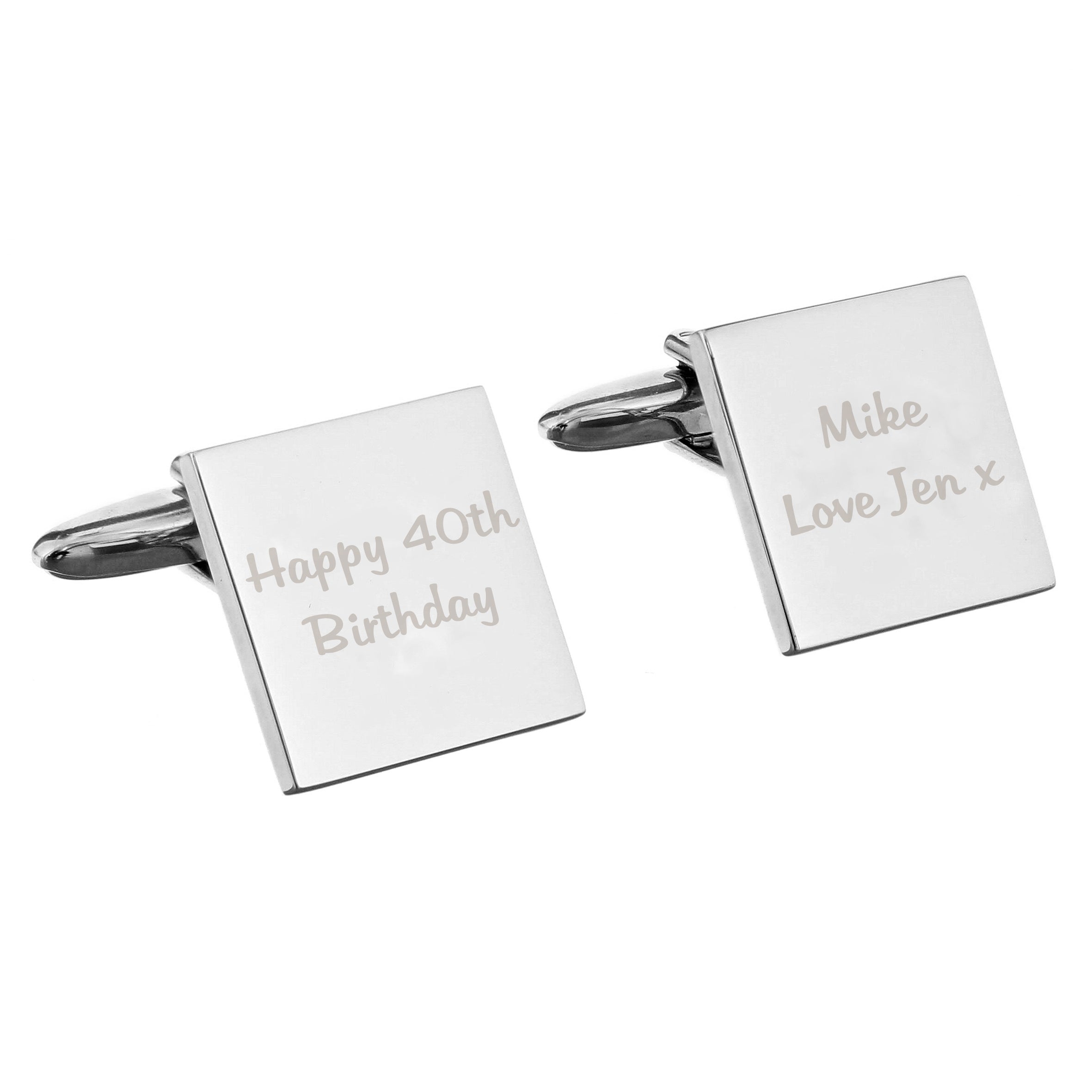 Jewellery Personalised Any Message Square Cufflinks - 2 lines