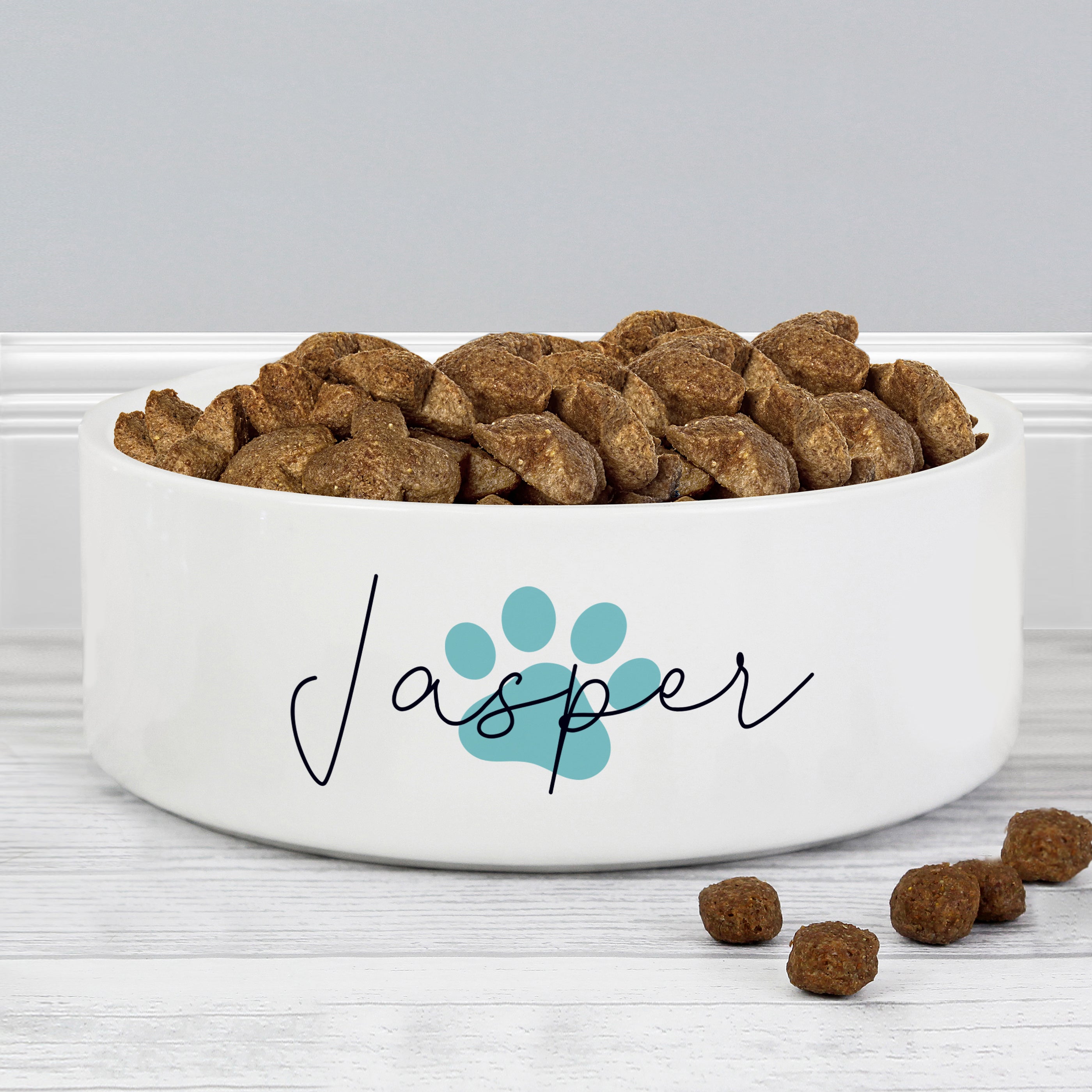 Pet Gifts Personalised Blue Paw Print Name 15cm Medium Pet Bowl