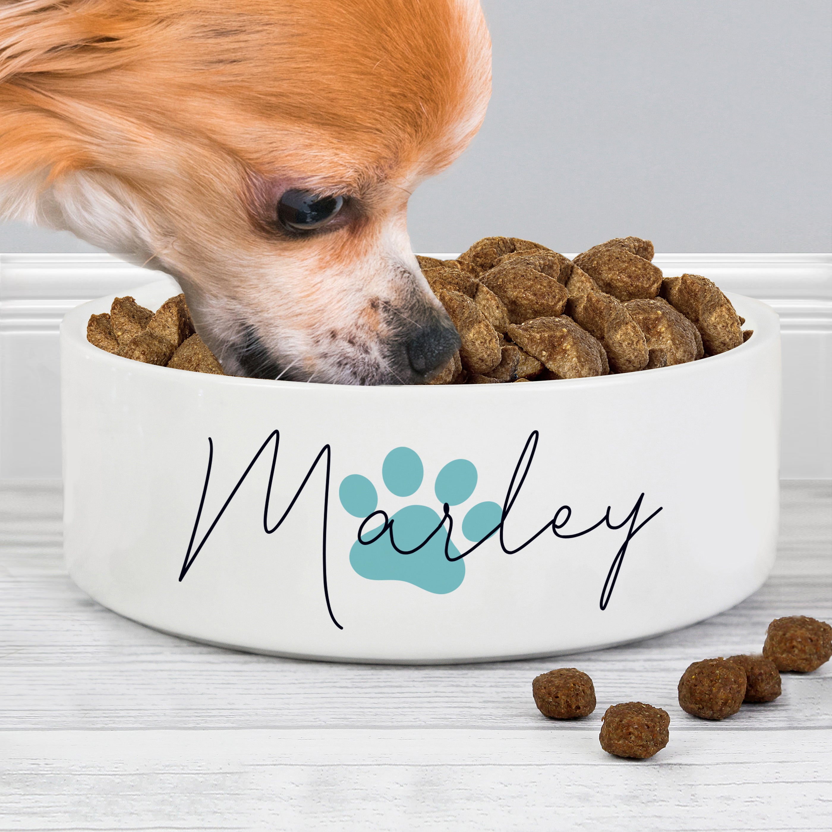 Pet Gifts Personalised Blue Paw Print Name 15cm Medium Pet Bowl
