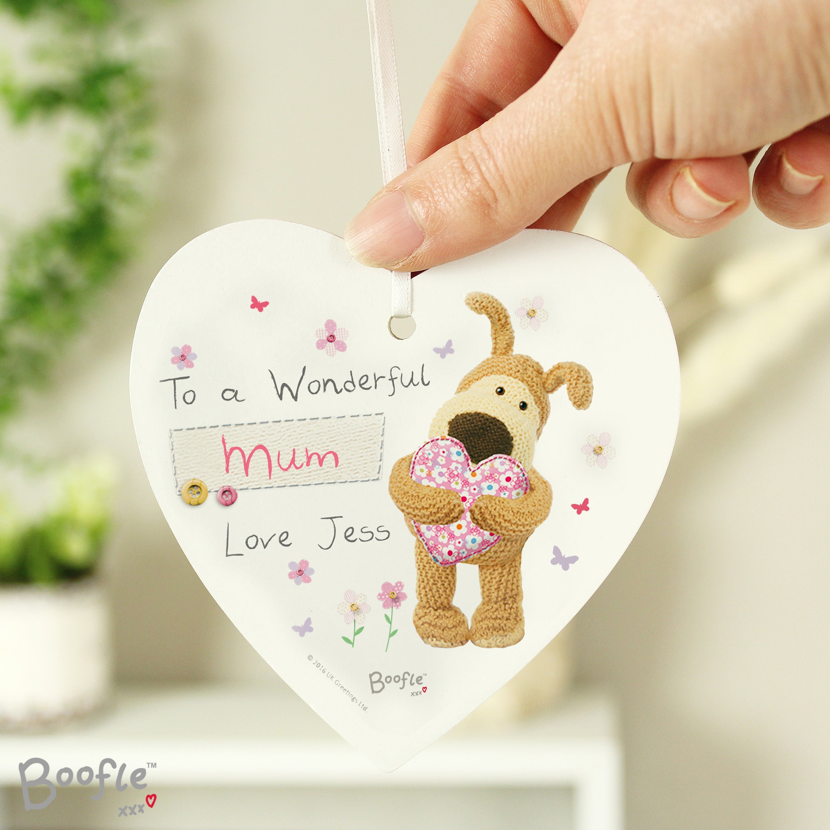 Hanging Decorations & Signs Personalised Boofle Flowers Wooden Heart Decoration