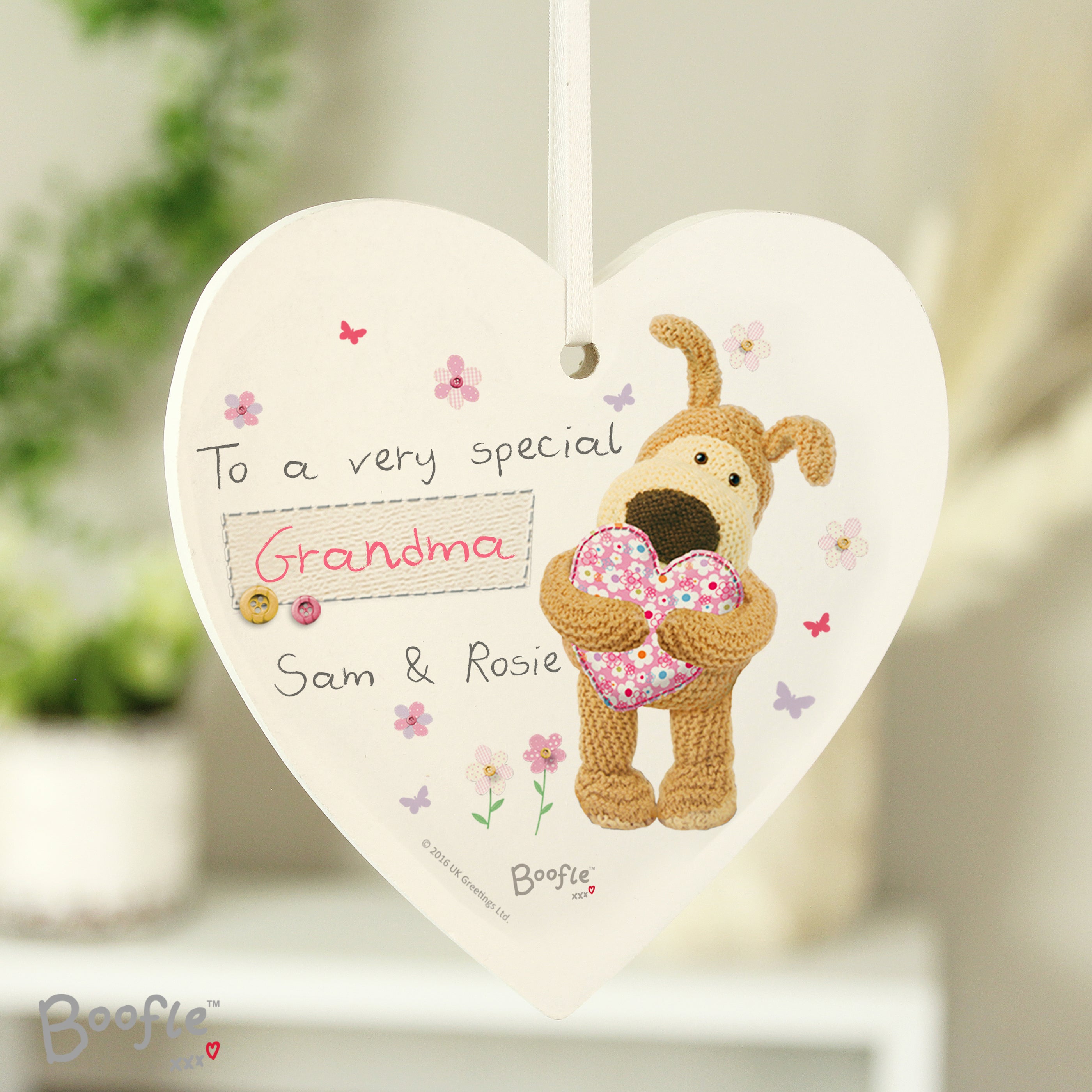 Hanging Decorations & Signs Personalised Boofle Flowers Wooden Heart Decoration