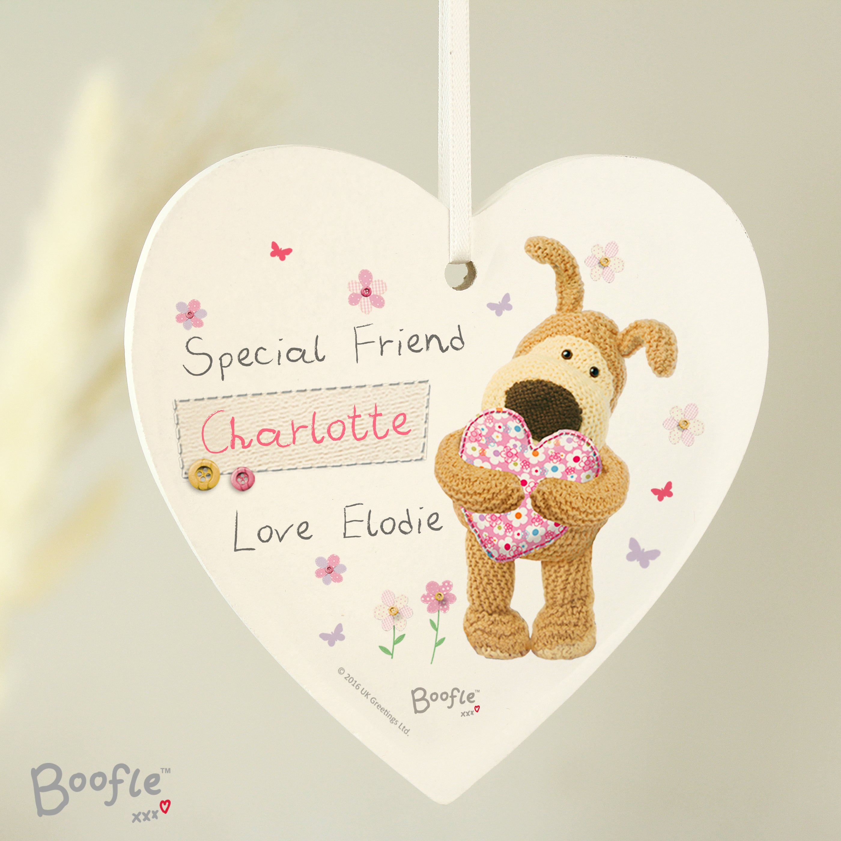 Hanging Decorations & Signs Personalised Boofle Flowers Wooden Heart Decoration