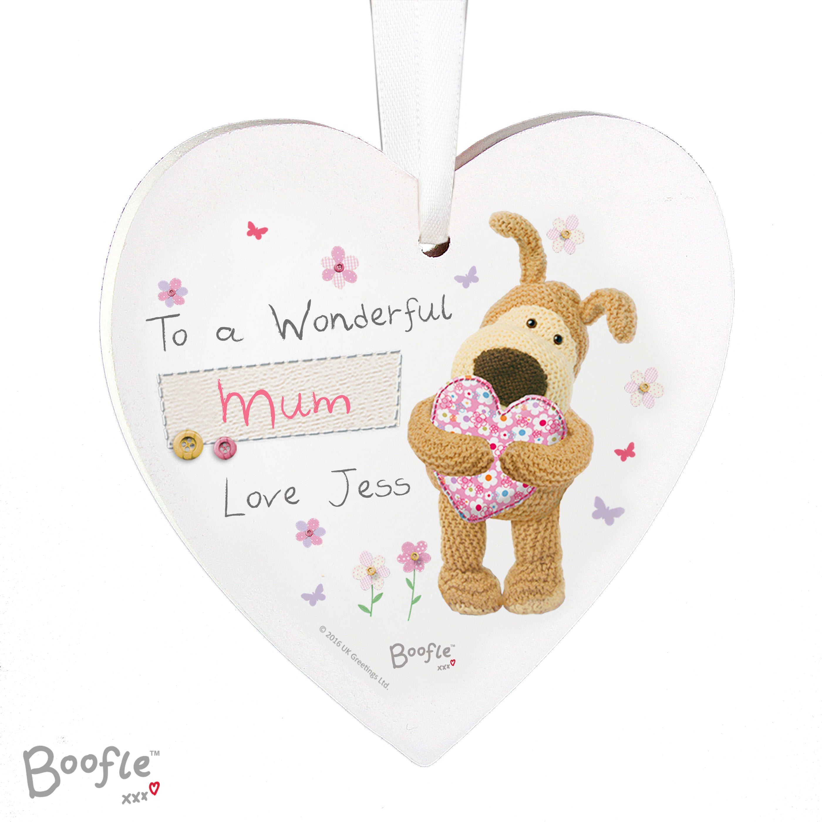 Hanging Decorations & Signs Personalised Boofle Flowers Wooden Heart Decoration