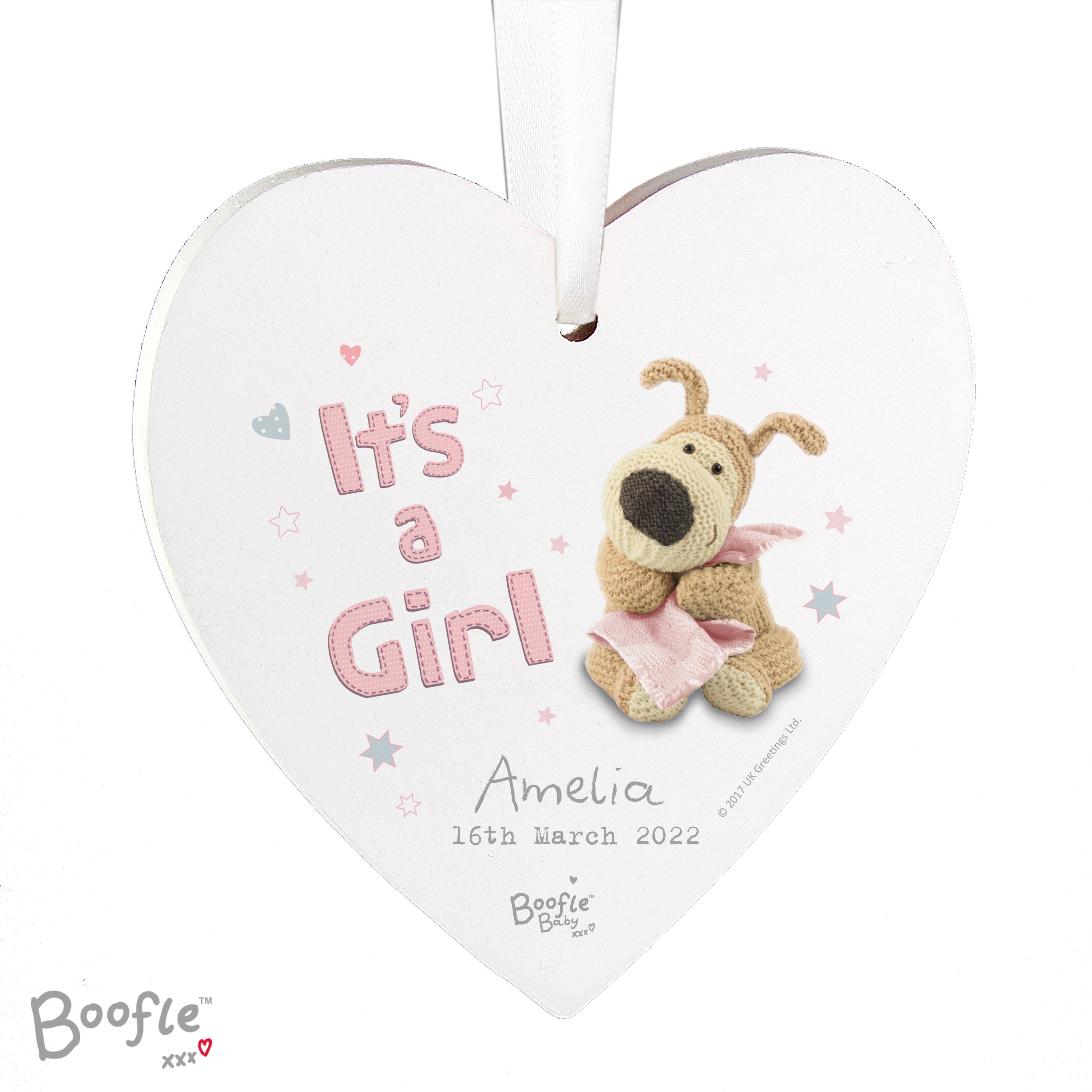 Hanging Decorations & Signs Personalised Boofle It's a Girl Wooden Heart Decoration