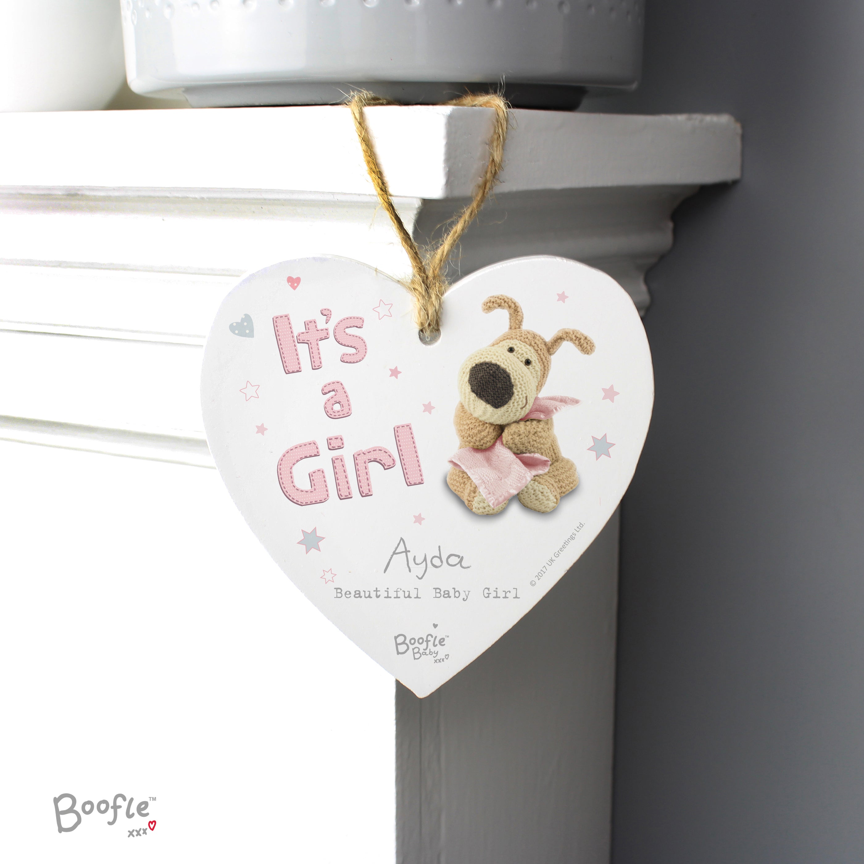 Hanging Decorations & Signs Personalised Boofle It's a Girl Wooden Heart Decoration