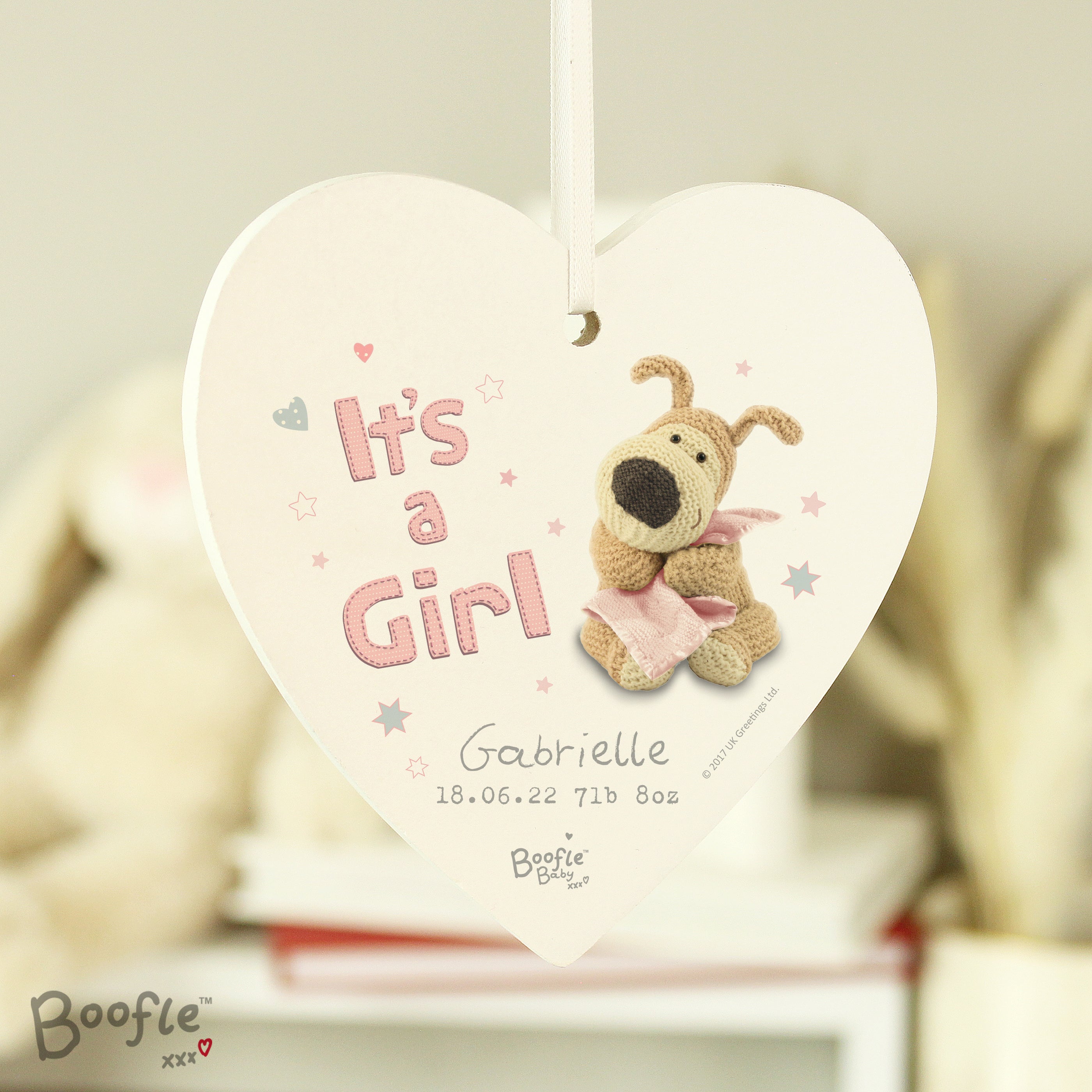 Hanging Decorations & Signs Personalised Boofle It's a Girl Wooden Heart Decoration