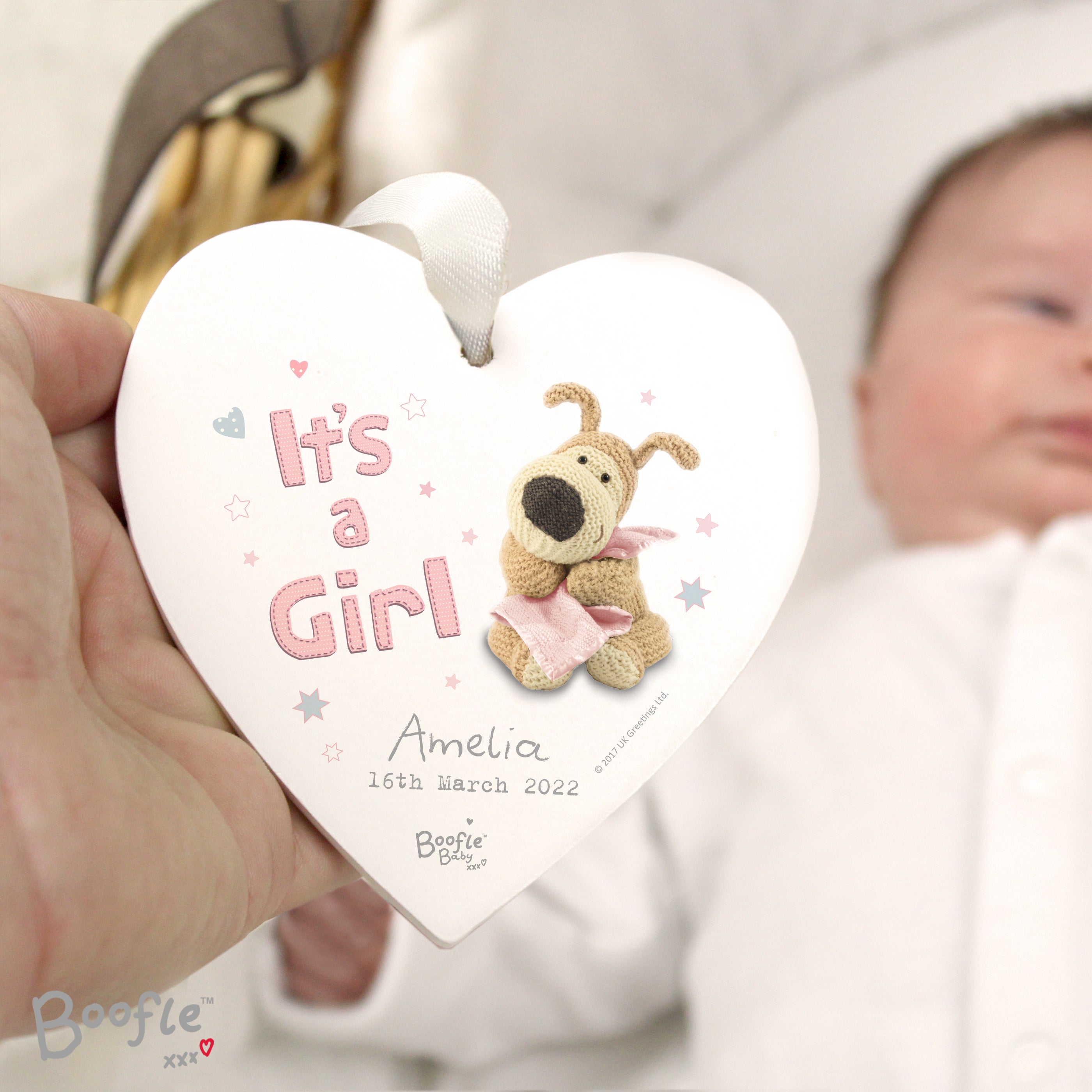 Hanging Decorations & Signs Personalised Boofle It's a Girl Wooden Heart Decoration