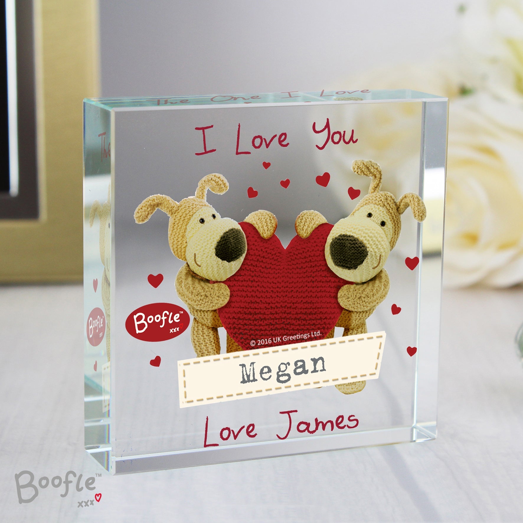 Ornaments Personalised Boofle Shared Heart Crystal Token