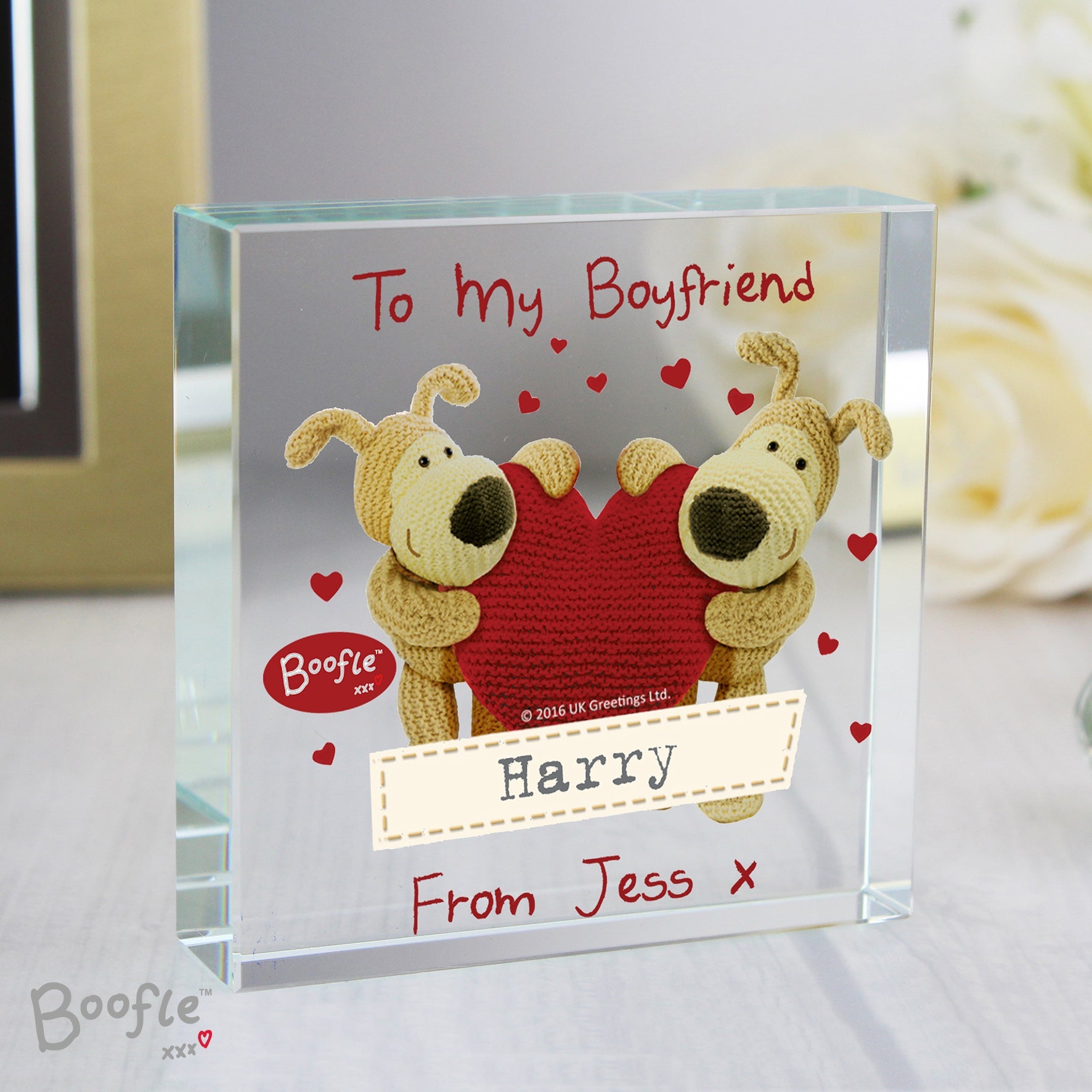 Ornaments Personalised Boofle Shared Heart Crystal Token