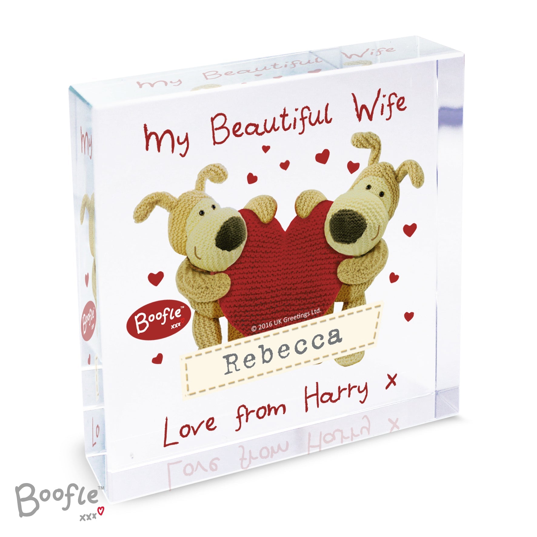 Ornaments Personalised Boofle Shared Heart Crystal Token