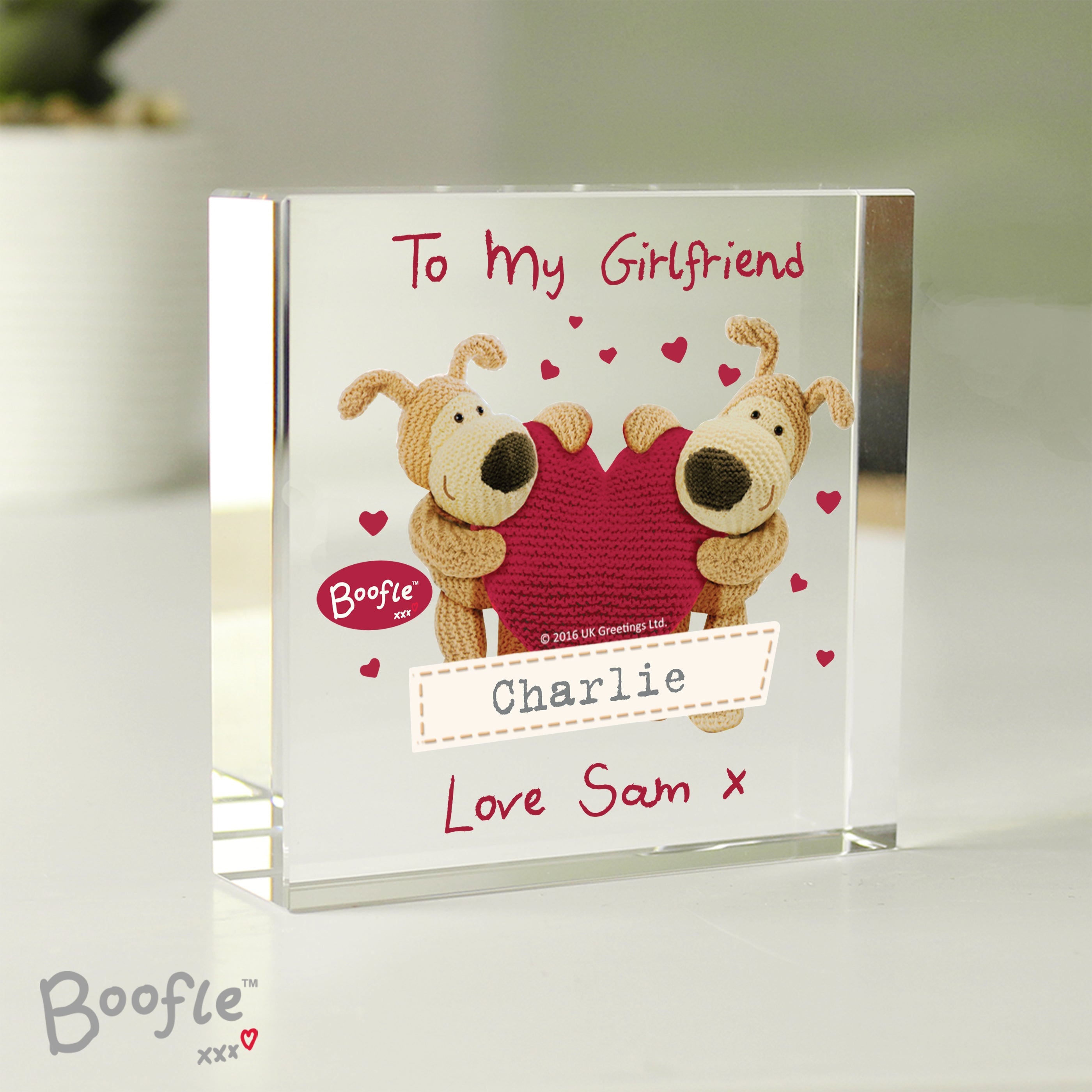Ornaments Personalised Boofle Shared Heart Crystal Token