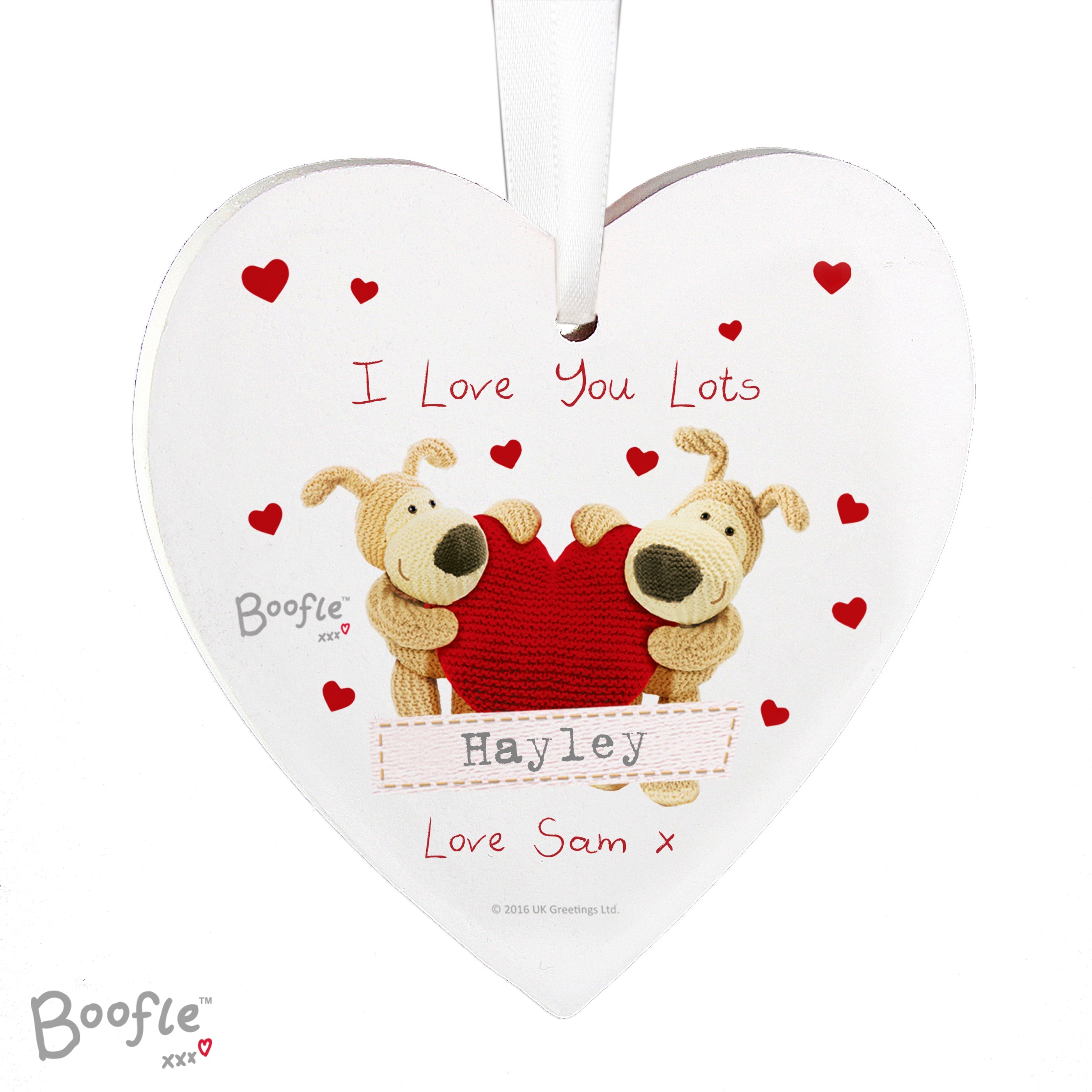 Hanging Decorations & Signs Personalised Boofle Shared Heart Wooden Heart Decoration