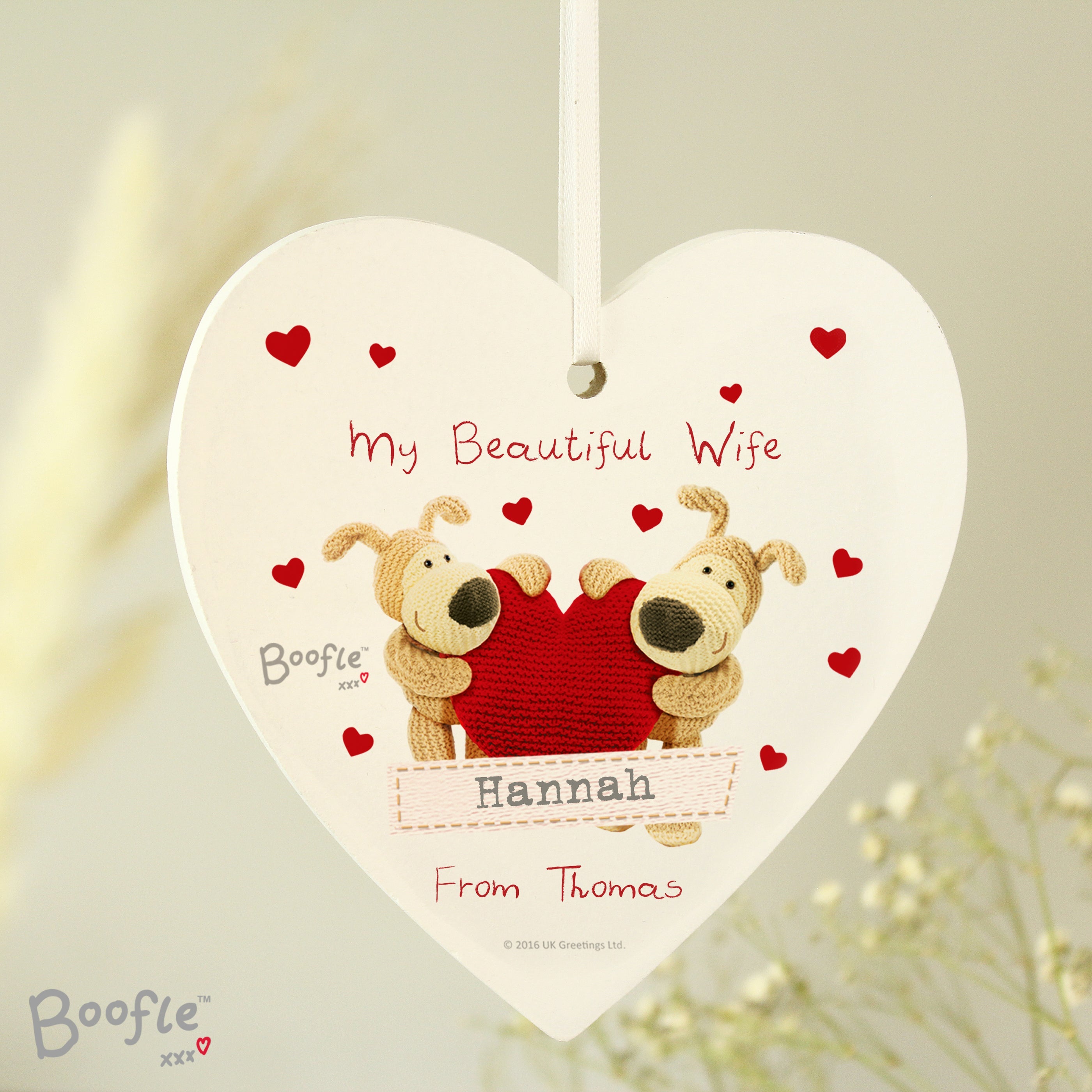 Hanging Decorations & Signs Personalised Boofle Shared Heart Wooden Heart Decoration