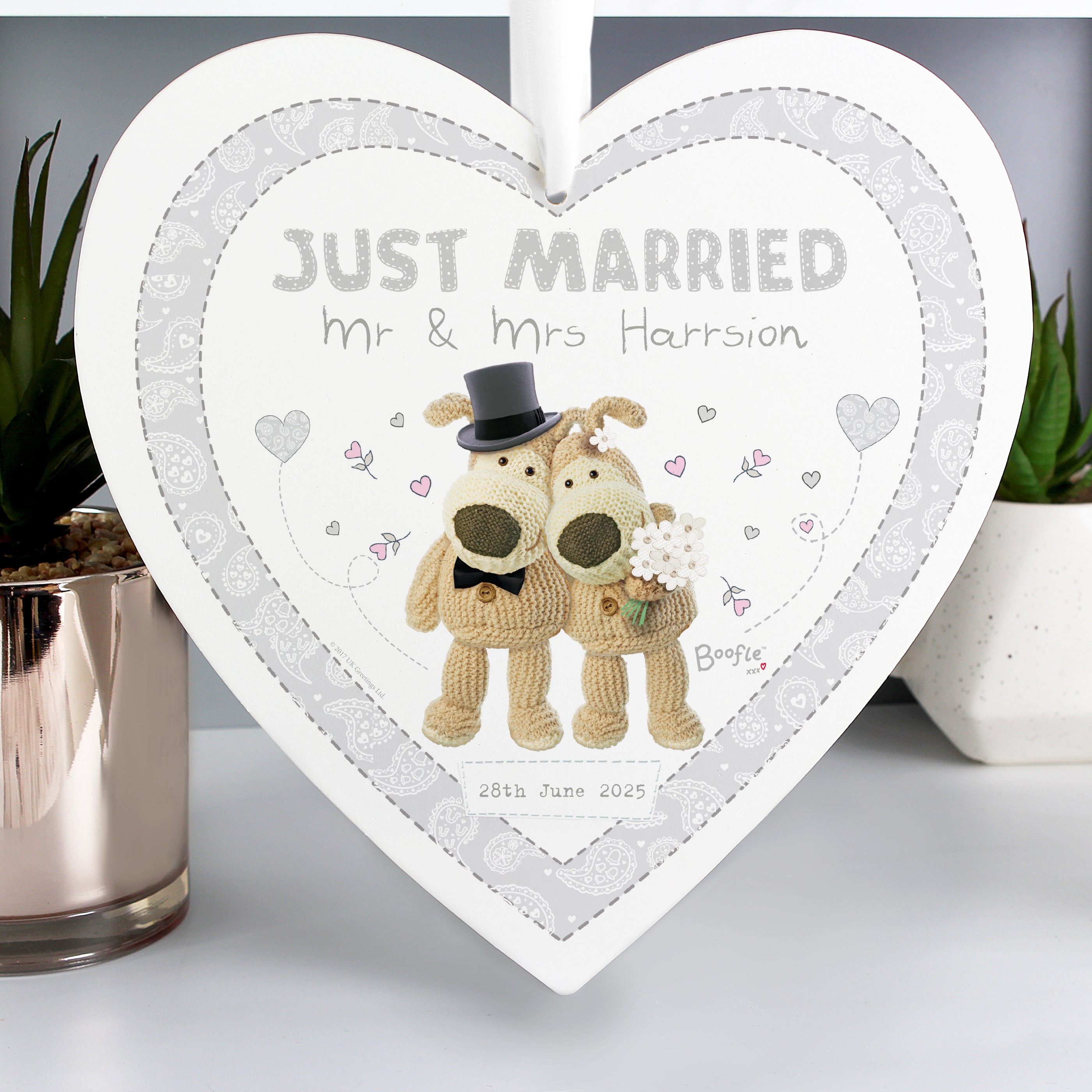 Hanging Decorations & Signs Personalised Boofle Wedding Large Wooden Heart Decoration