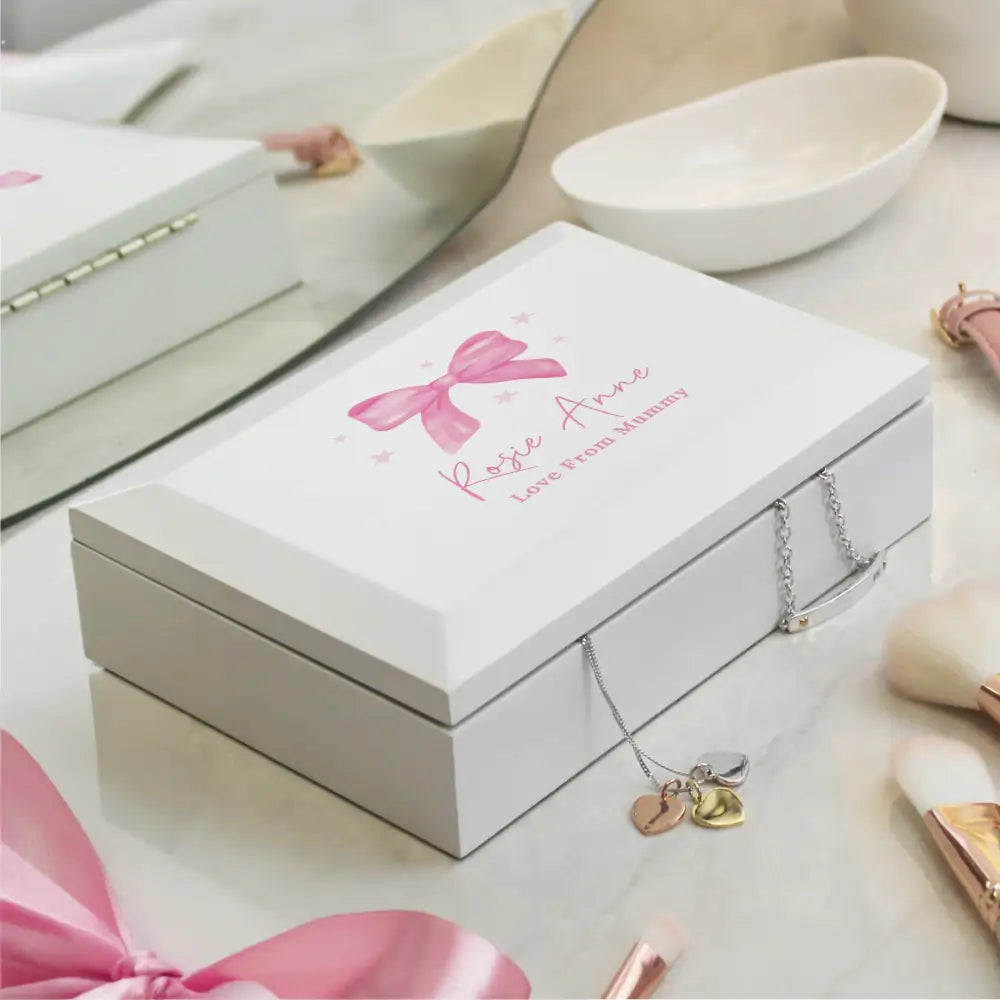 Trinket, Jewellery & Keepsake Boxes Personalised Bow Jewellery Box
