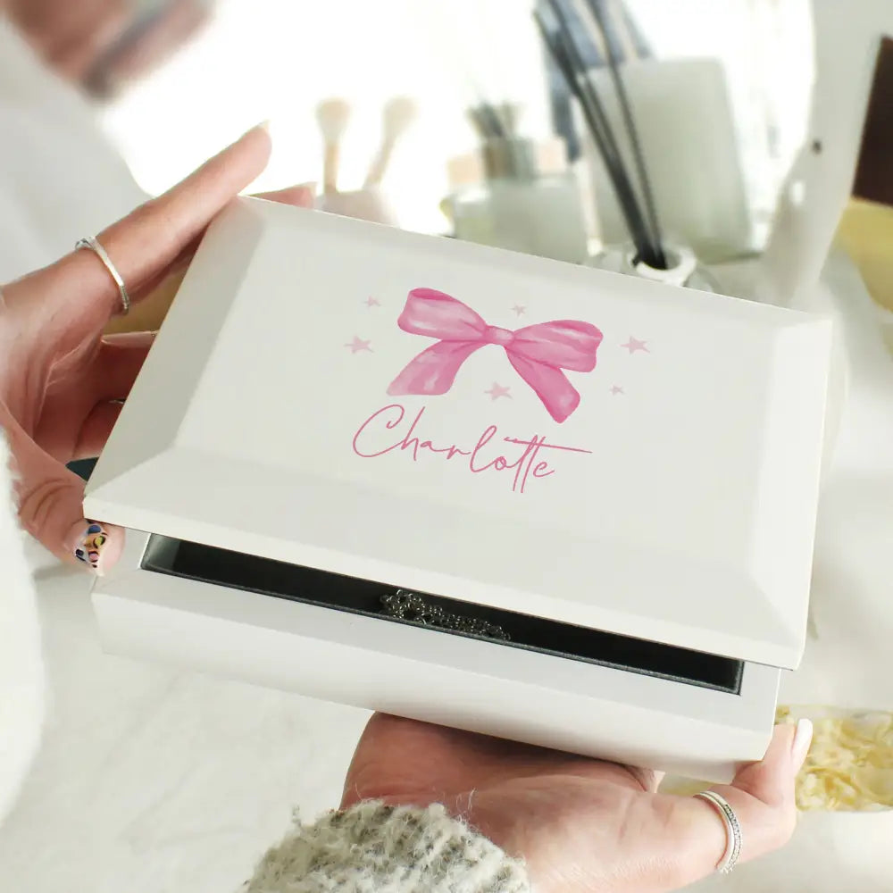 Trinket, Jewellery & Keepsake Boxes Personalised Bow Jewellery Box
