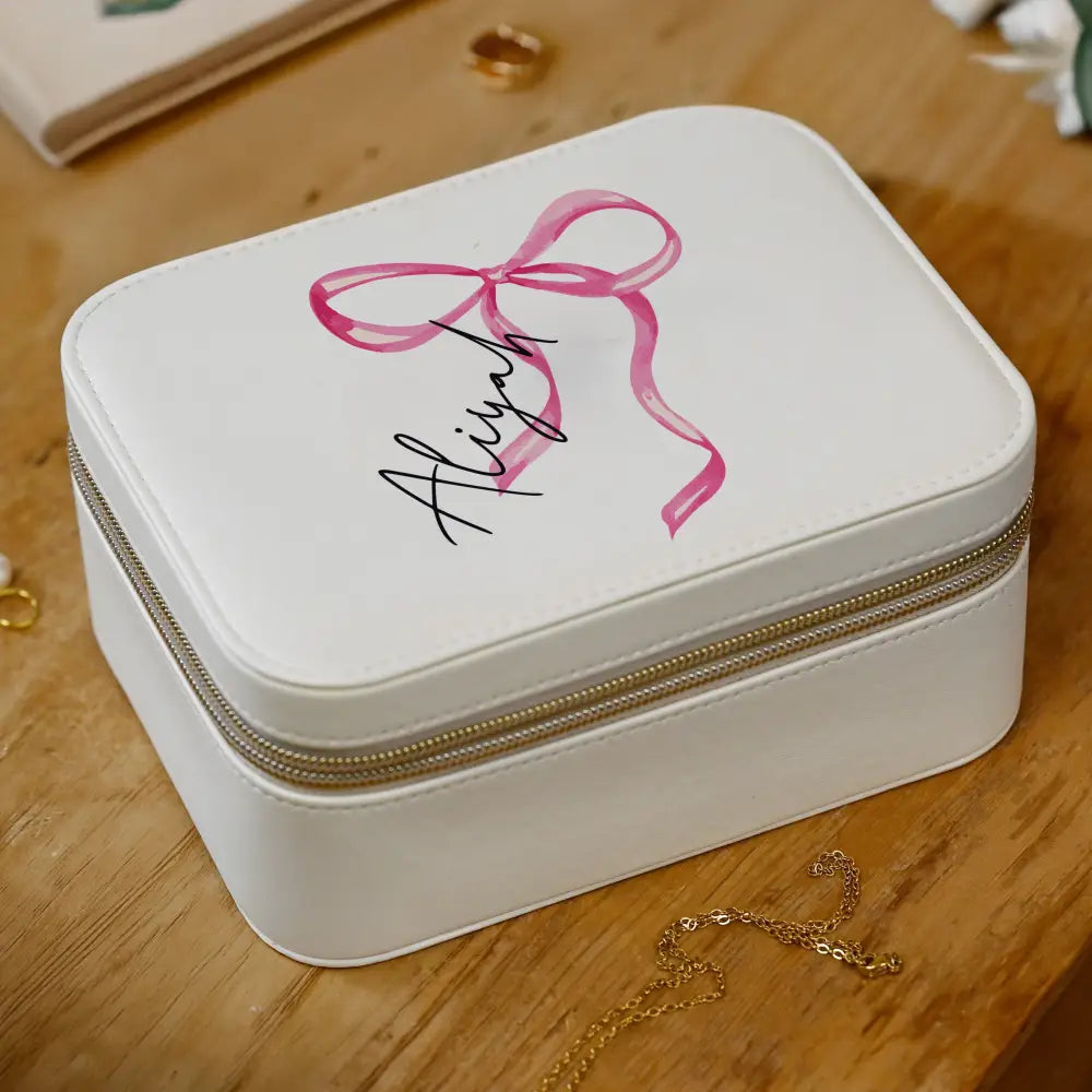 Trinket, Jewellery & Keepsake Boxes Personalised Bow Travel Jewellery Box