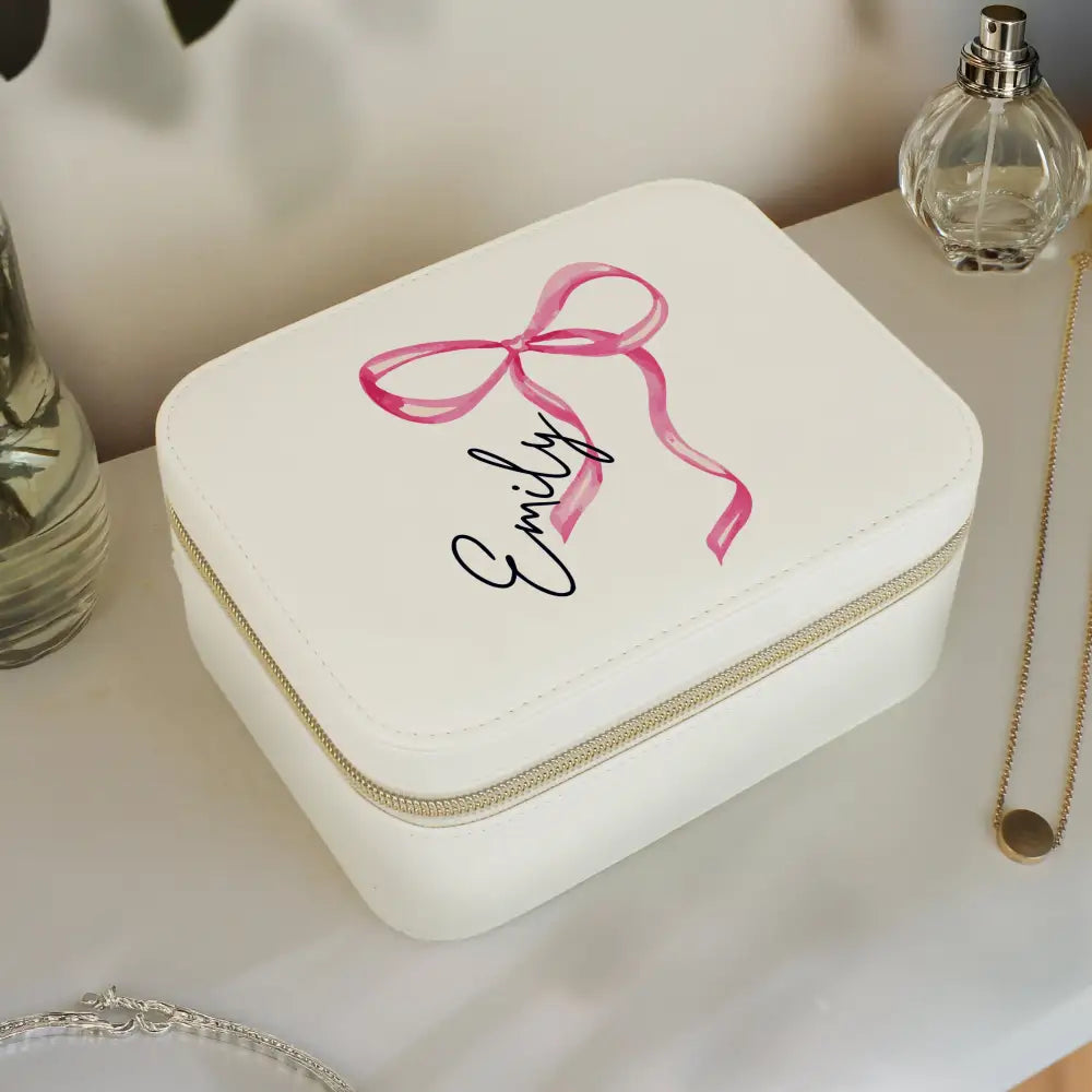 Trinket, Jewellery & Keepsake Boxes Personalised Bow Travel Jewellery Box