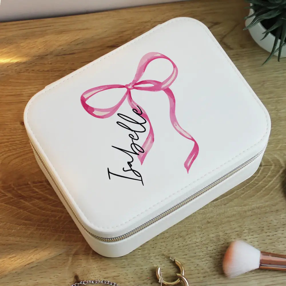 Trinket, Jewellery & Keepsake Boxes Personalised Bow Travel Jewellery Box