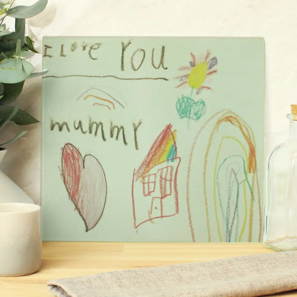 Kitchen, Baking & Dining Gifts Personalised Childrens Drawing Photo Upload Glass Chopping Board/Worktop Saver