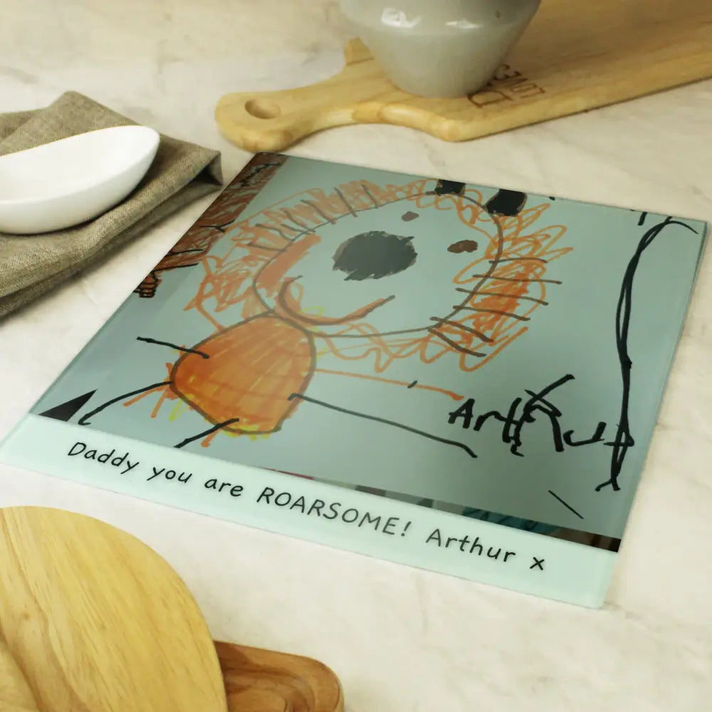 Kitchen, Baking & Dining Gifts Personalised Childrens Drawing Photo Upload Glass Chopping Board/Worktop Saver