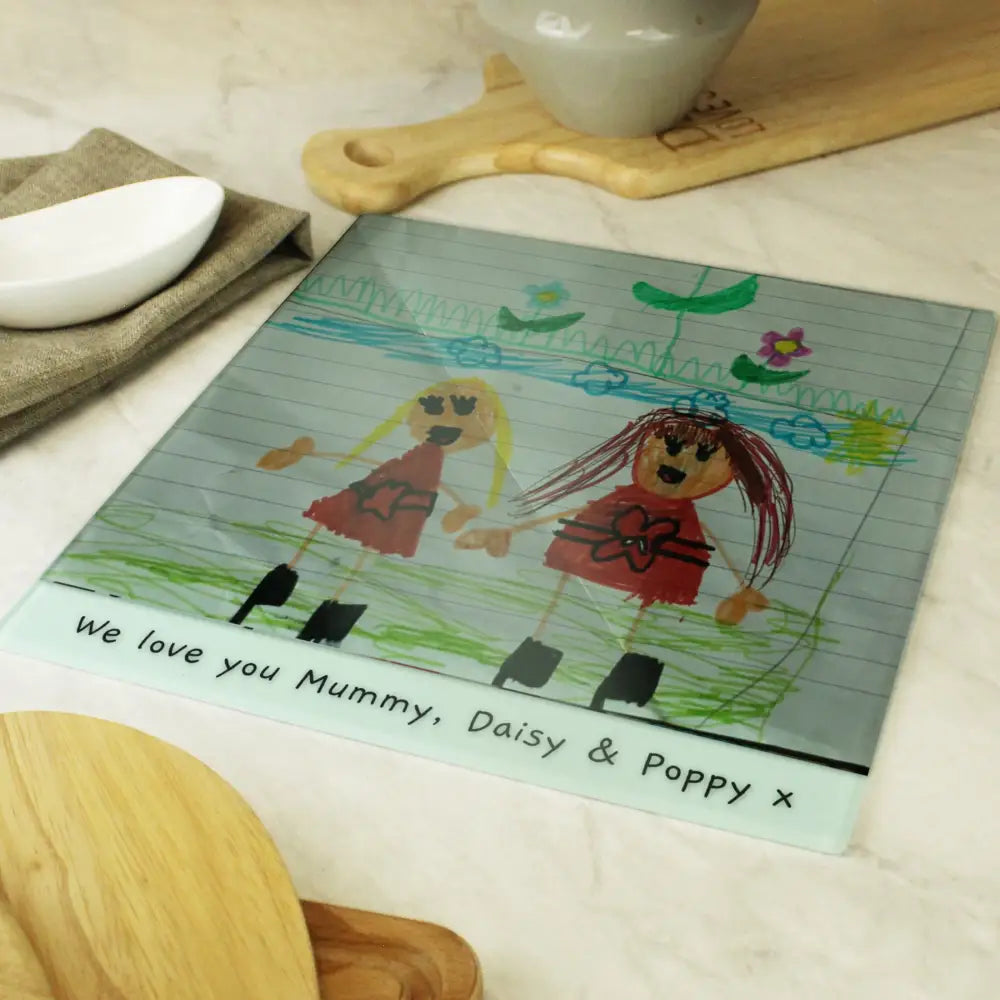 Kitchen, Baking & Dining Gifts Personalised Childrens Drawing Photo Upload Glass Chopping Board/Worktop Saver
